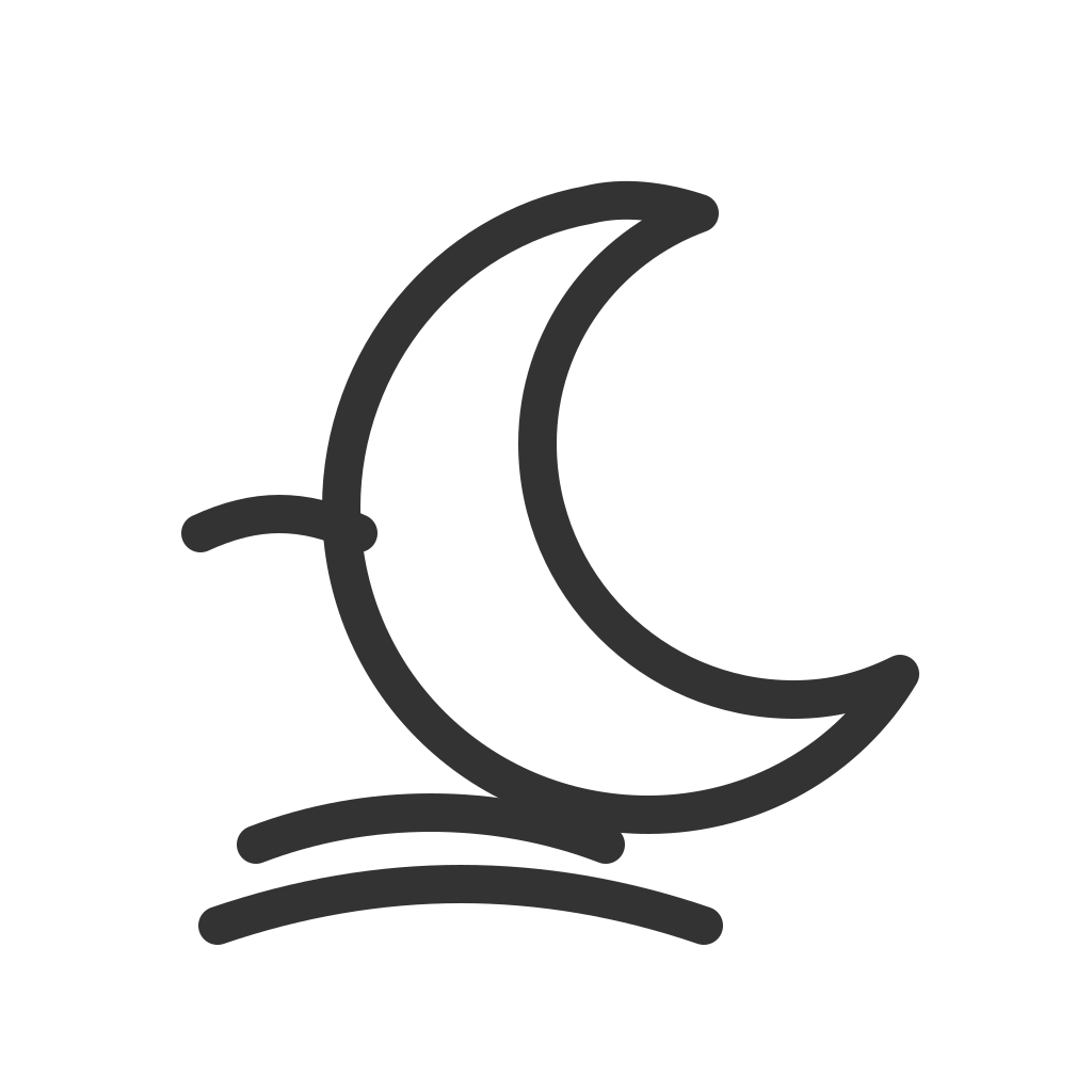 Icon of a crescent moon with two curved lines underneath, representing night time or sleep.
