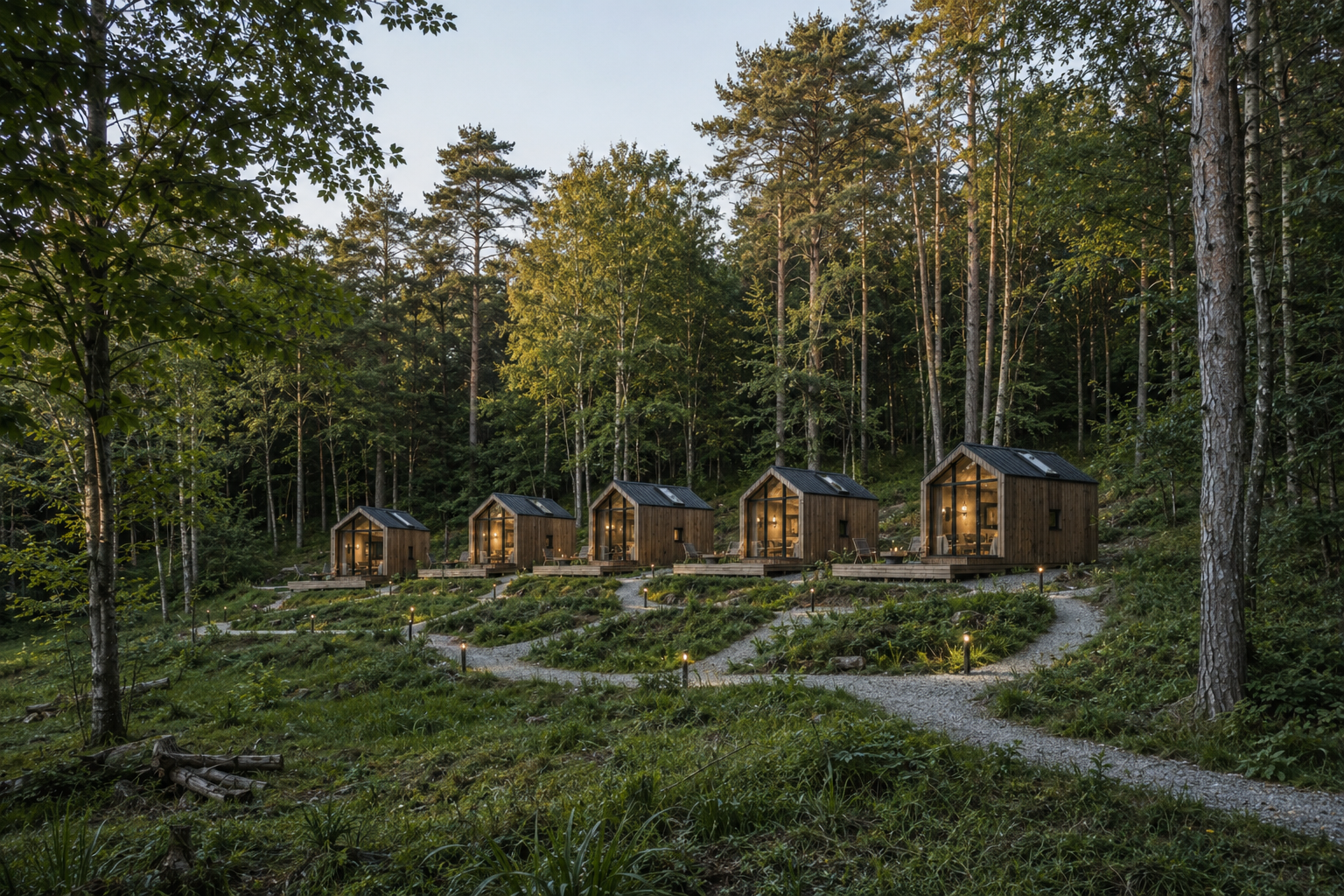 Luxury wellness cabin in a UK countryside setting designed for premium leisure accommodation and year-round guest stays.