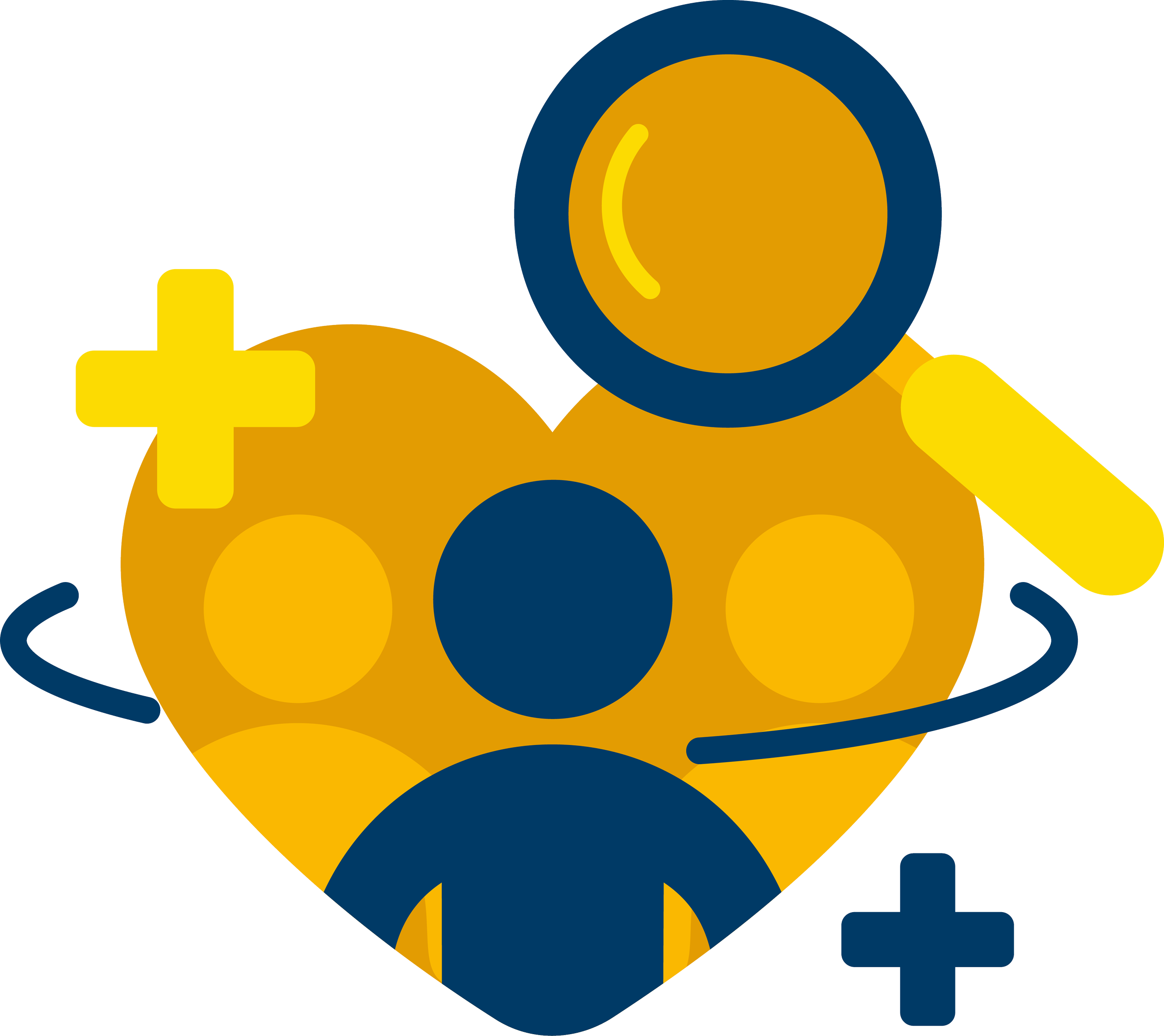 Illustration of a person holding a magnifying glass and a plus sign, suggesting search or addition, with abstract yellow and dark blue shapes. Part of the NECTAR study Improving dental care pathways for children