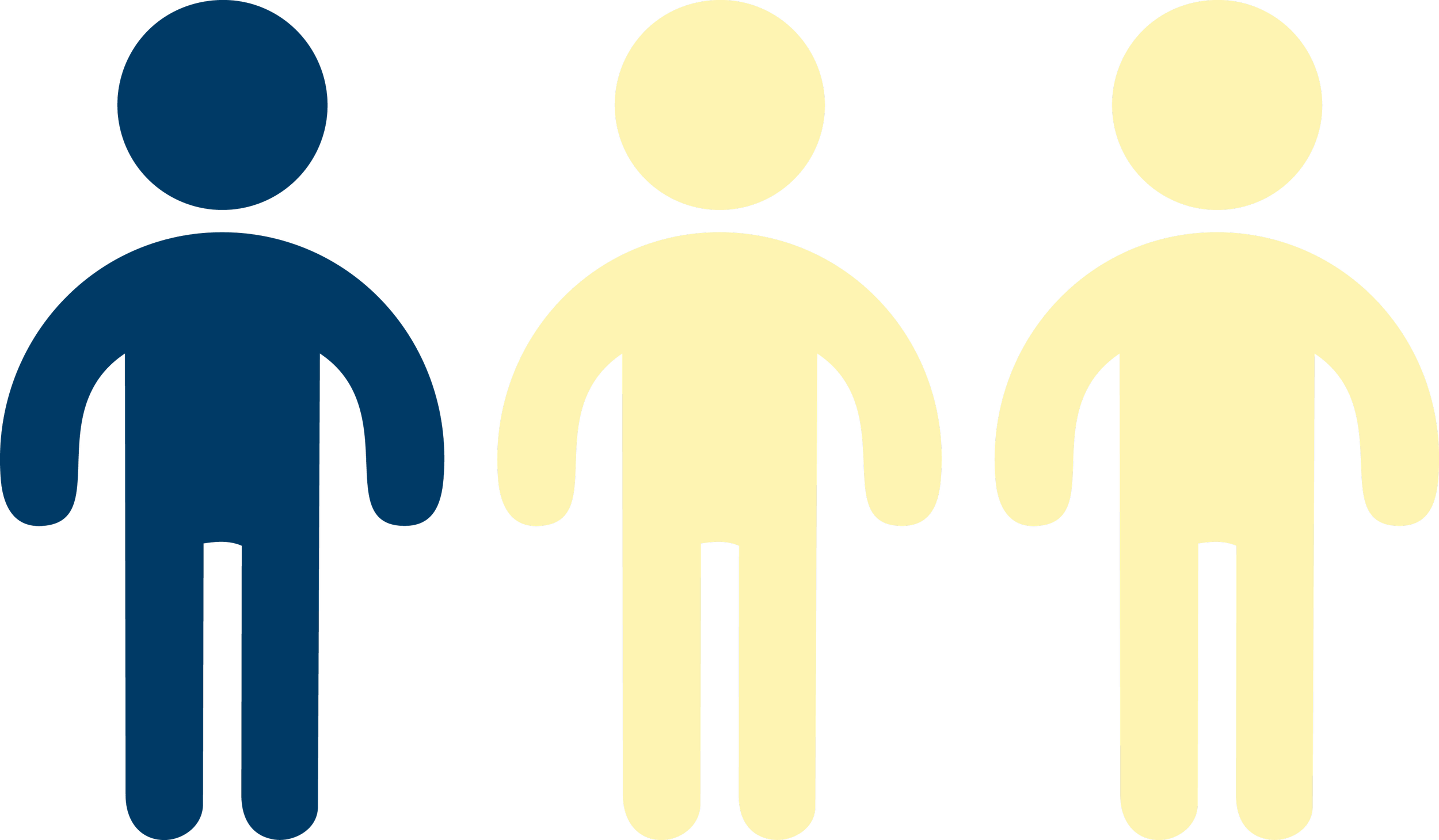 Six stylized human figures, three in blue and three in yellow, arranged in two rows. Part of the NECTAR study Improving dental care pathways for children