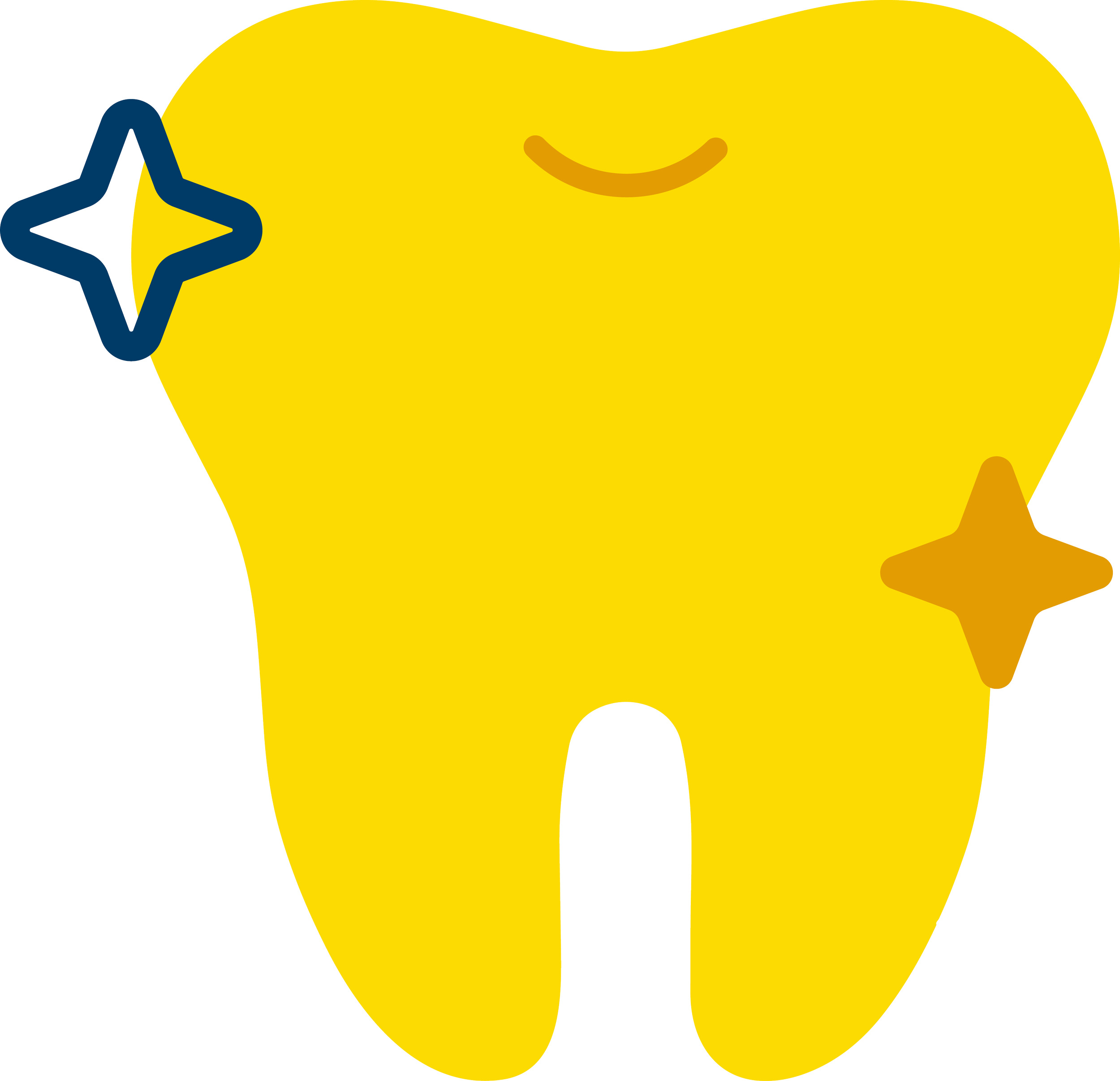 Yellow tooth with two navy blue stars on the left and right sides. Part of the NECTAR study Improving dental care pathways for children