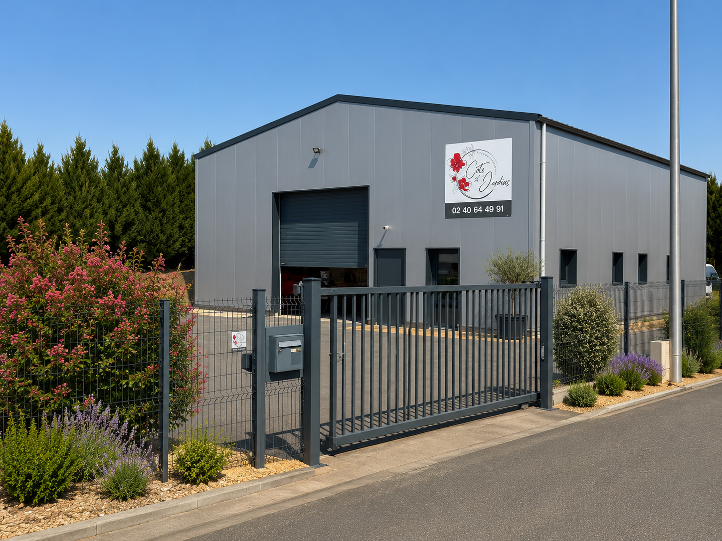 Paysagiste – Pornic - Construction d’un bâtiment professionnel regroupant espaces de stockage, atelier et bureaux. Une réalisation sobre et fonctionnelle adaptée à l’activité paysagère.