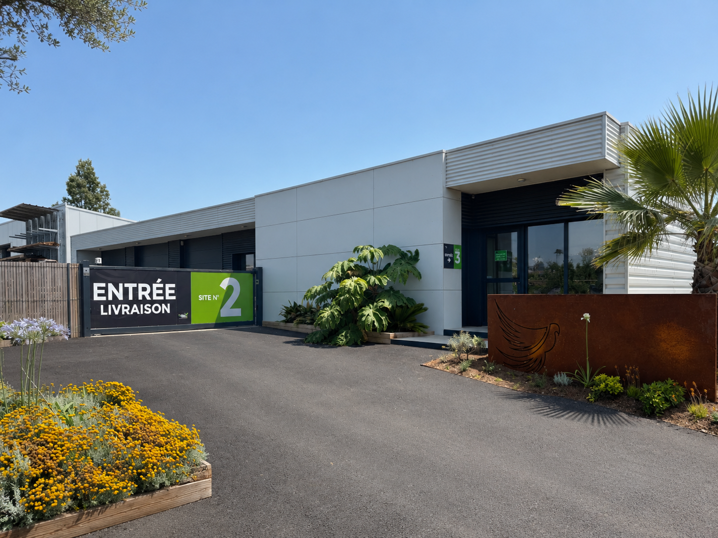 Entrée Jardin des Rêves – La Plaine-sur-Mer - Aménagement de l’entrée principale du site avec une attention particulière portée à l’accueil, à la visibilité des accès et à l’intégration paysagère.
