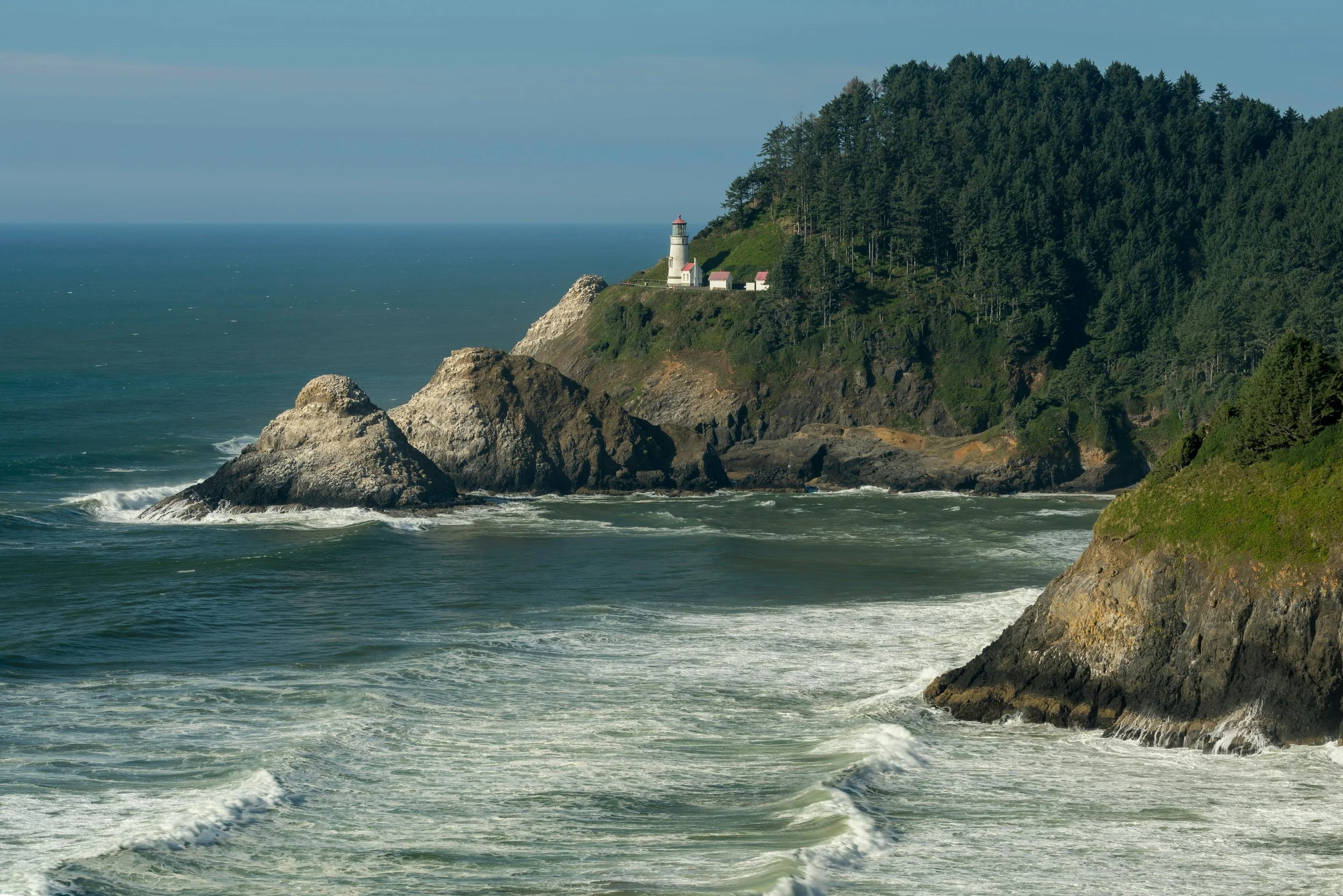US craggy coastline with lighthouse
