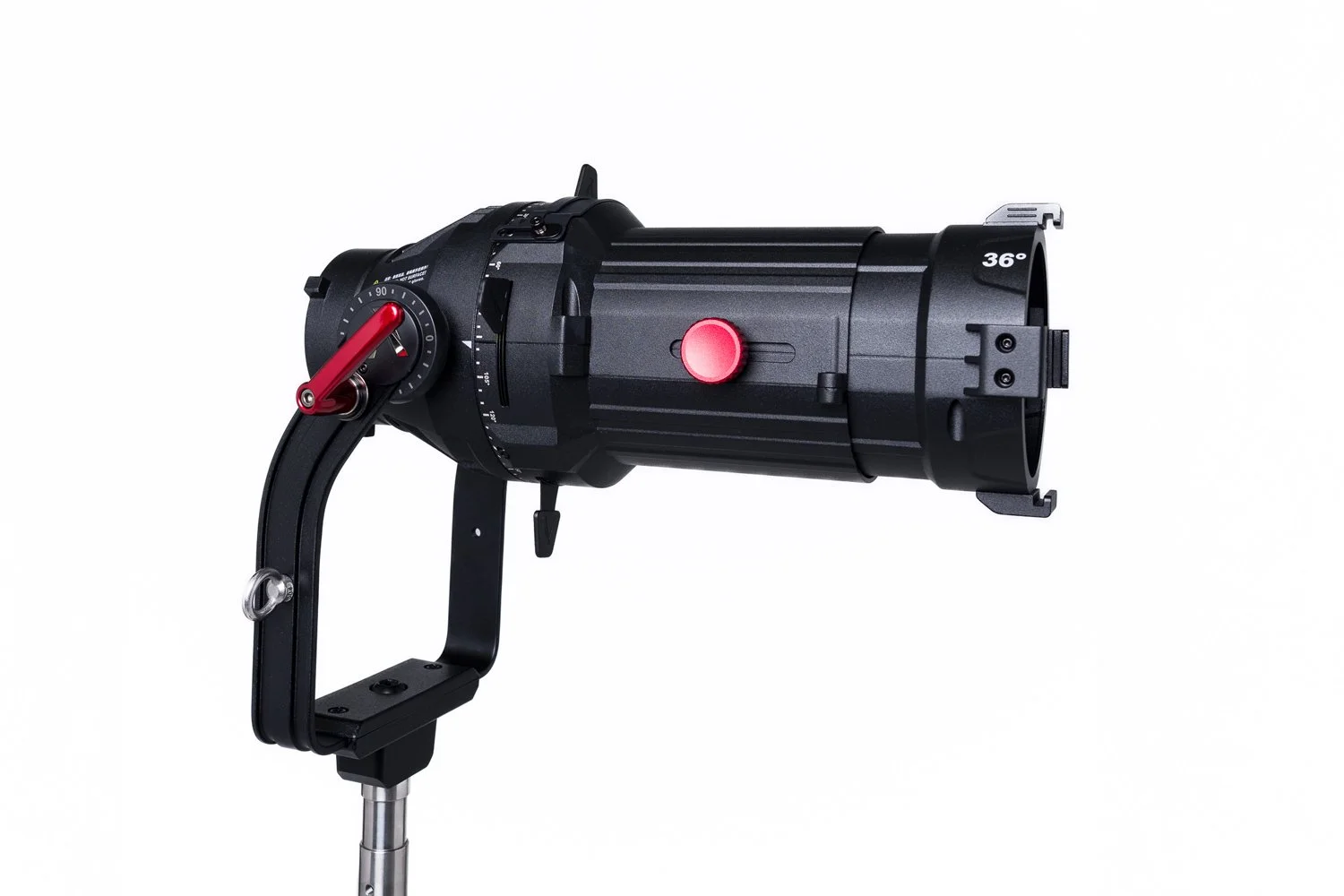 Aputure Spotlight Mount II with 36° lens — precision projection attachment for shaping and focusing light into a controlled beam. Ideal for creating crisp patterns, defined edges and theatrical lighting effects using gobos or internal shutters.