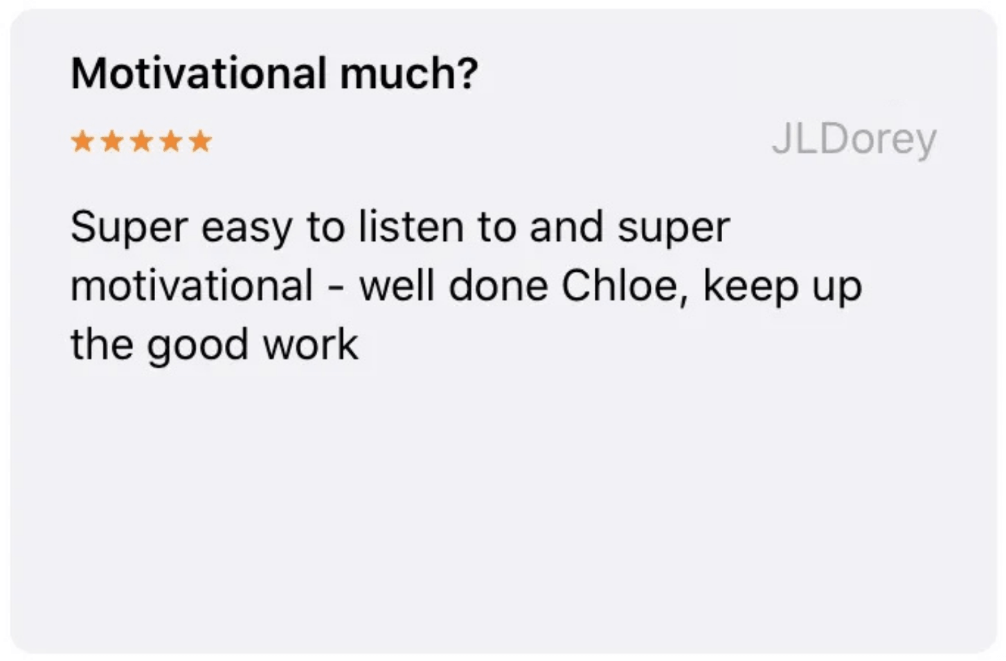 Online review with a five-star rating for Chloe's Made Me Study podcast, featuring the reviewer praising Chloe for her motivational content.