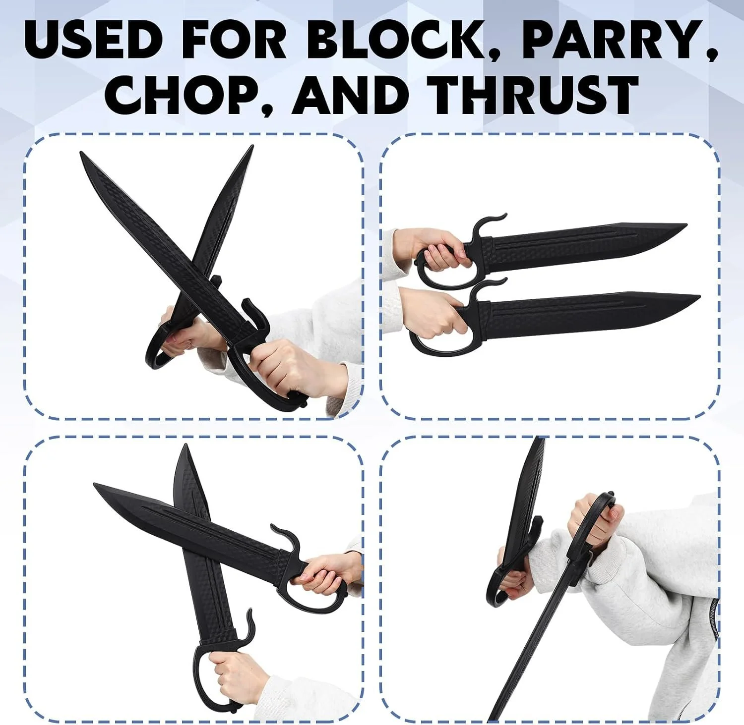 2 Piece 18.3in Polypropylene Wing Chun Training Swords Black Plastic Martial Arts Practice Trainers with Hook Guards for Practice