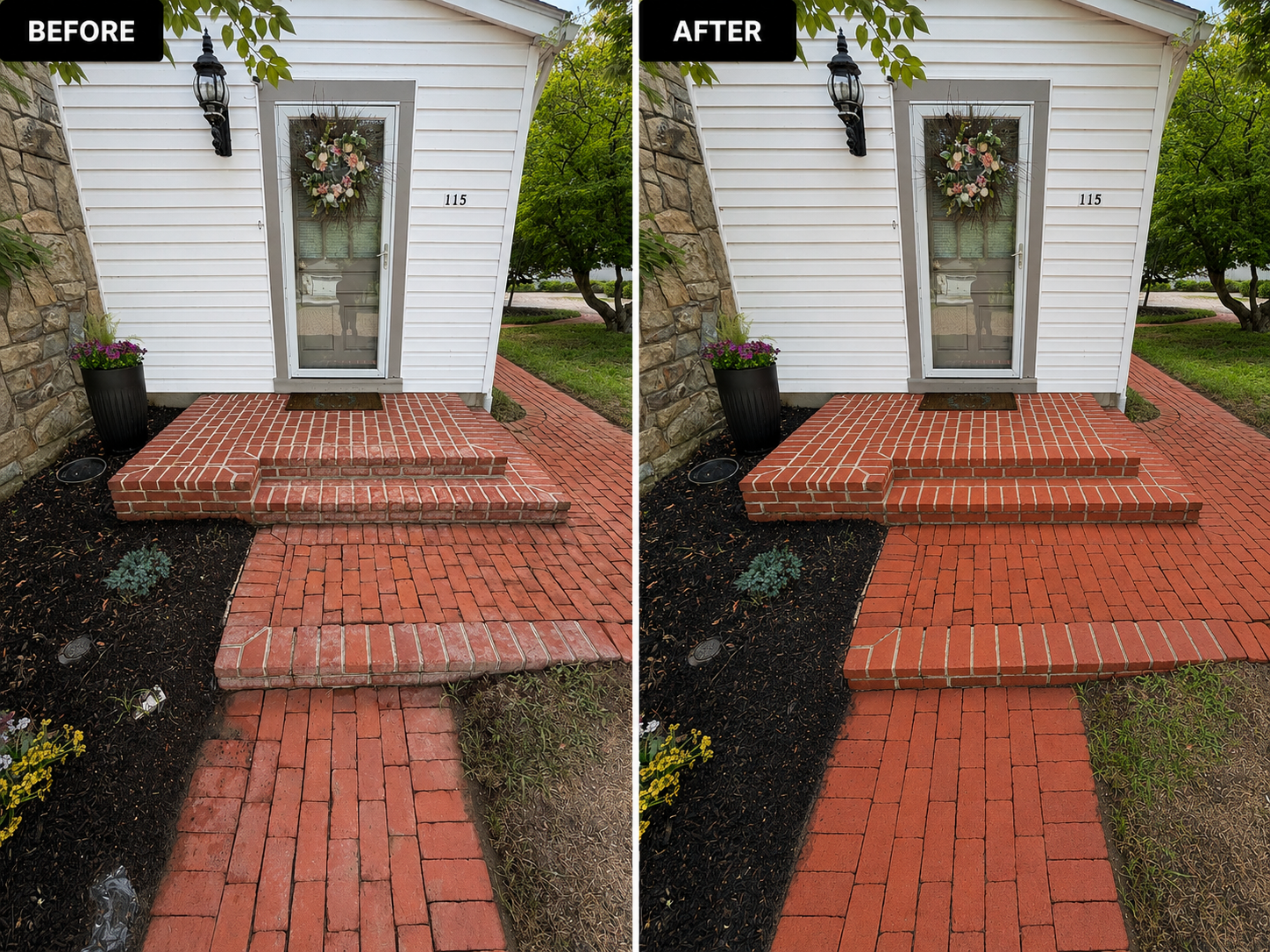 Professional brick walkway cleaning by Red Helmet Power Washing in Pikesville, Maryland