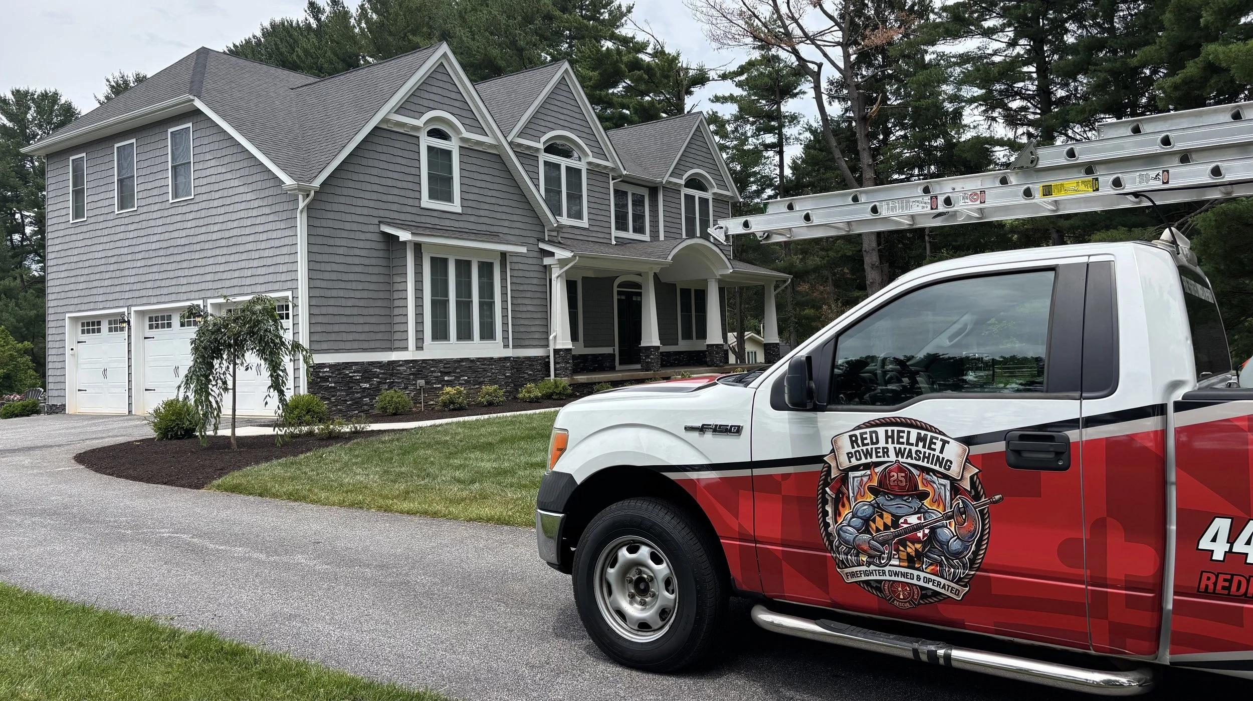 Complete exterior cleaning in Cockeysville by Red Helmet Power Washing