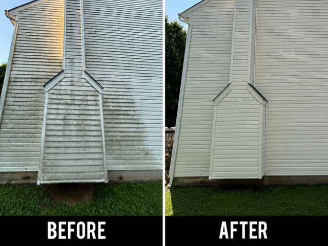 Professional soft washing of a home in Owings Mills, Maryland by  Red Helmet Power Washing