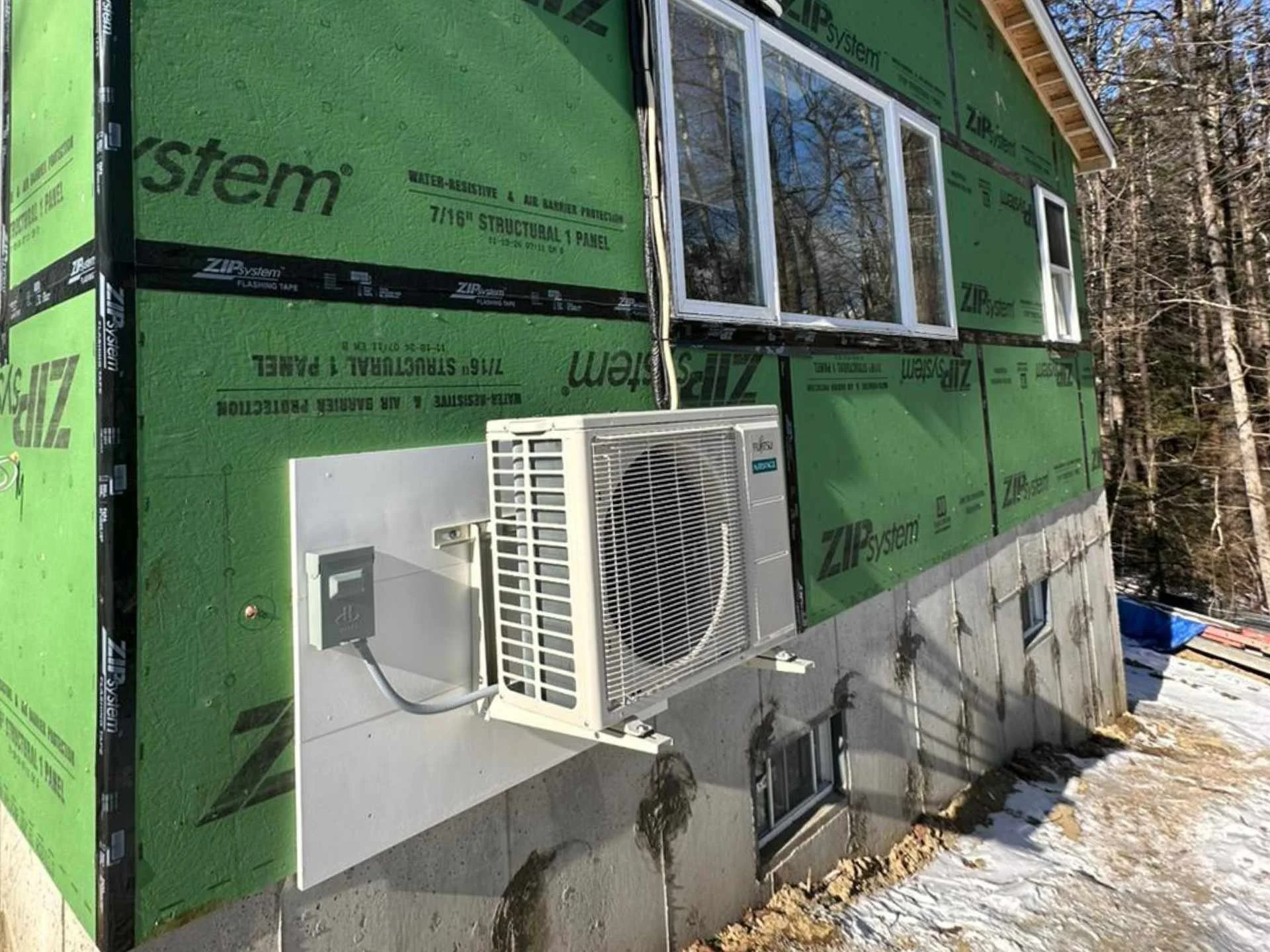 HVAC unit mounted on a newly build construction.