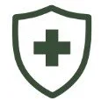 Medical shield with a green cross symbol in the center