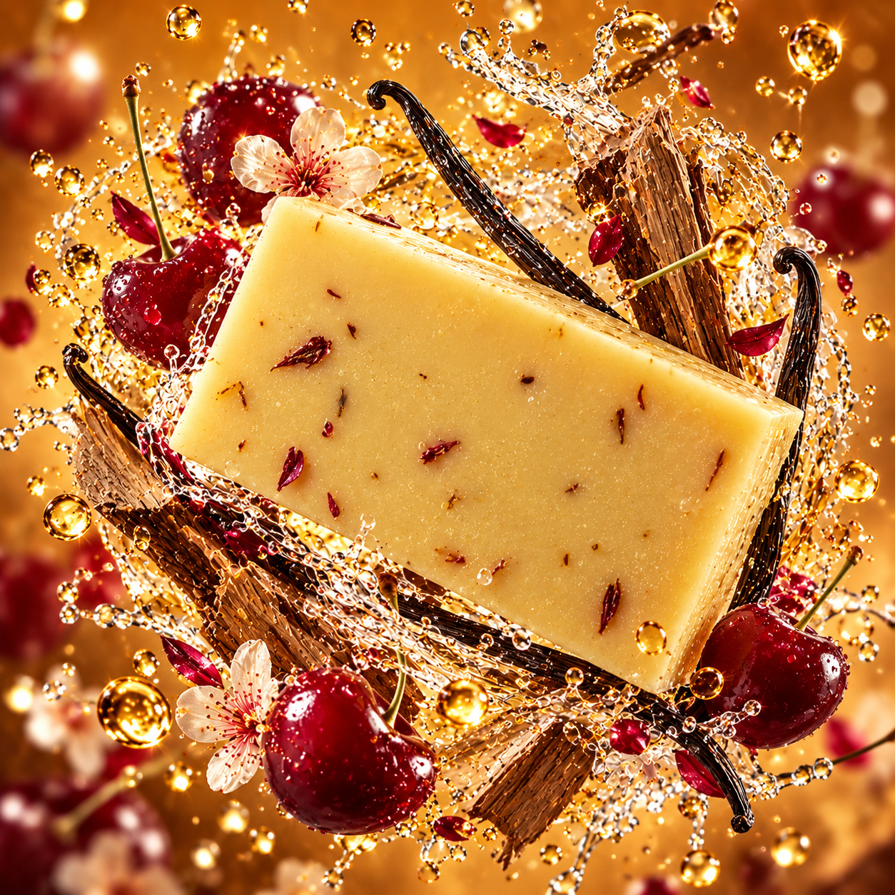 Luxe kersen-vanillezeep in gouden splash.png