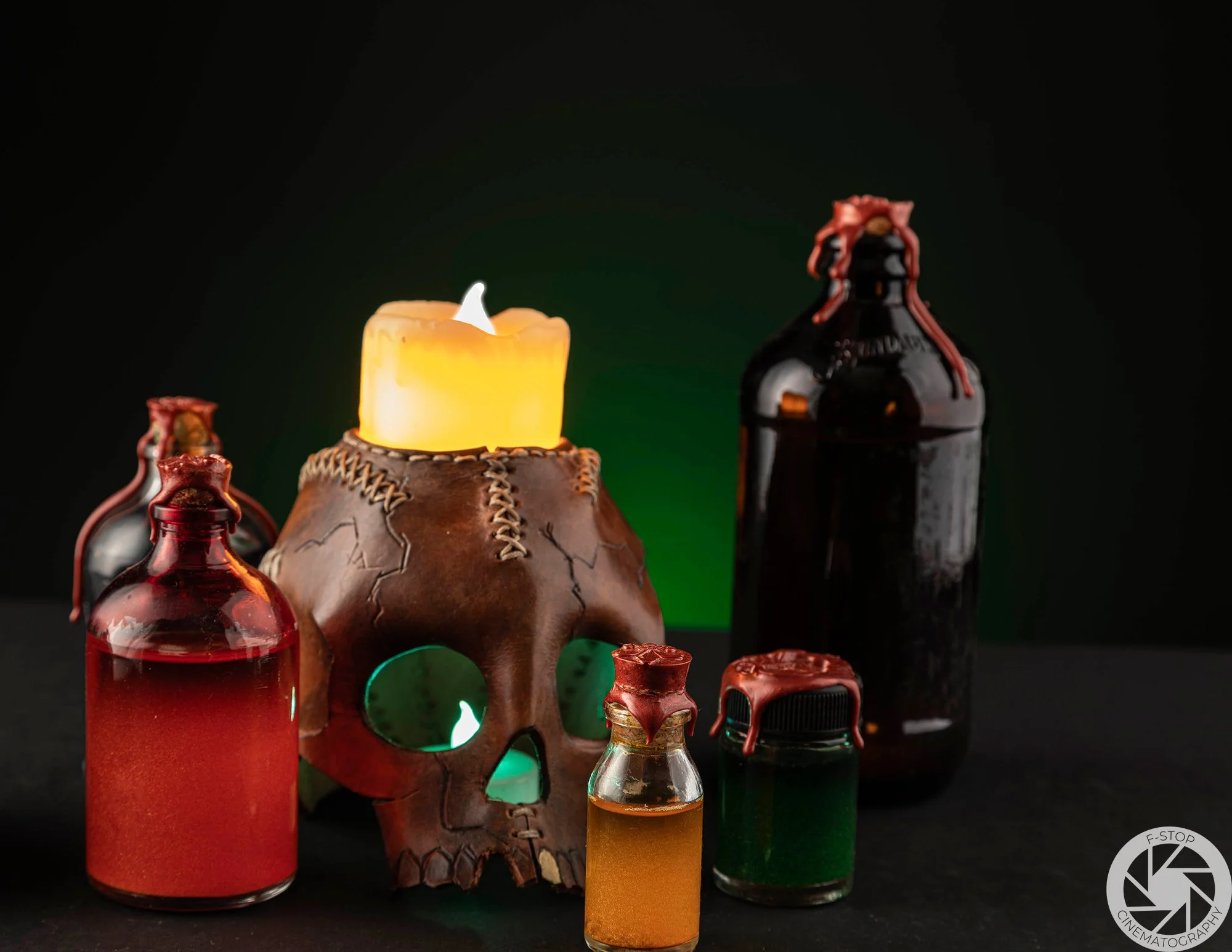 Potions Beside Skull Lamp (Digital Download, 3600 x 2785 px)