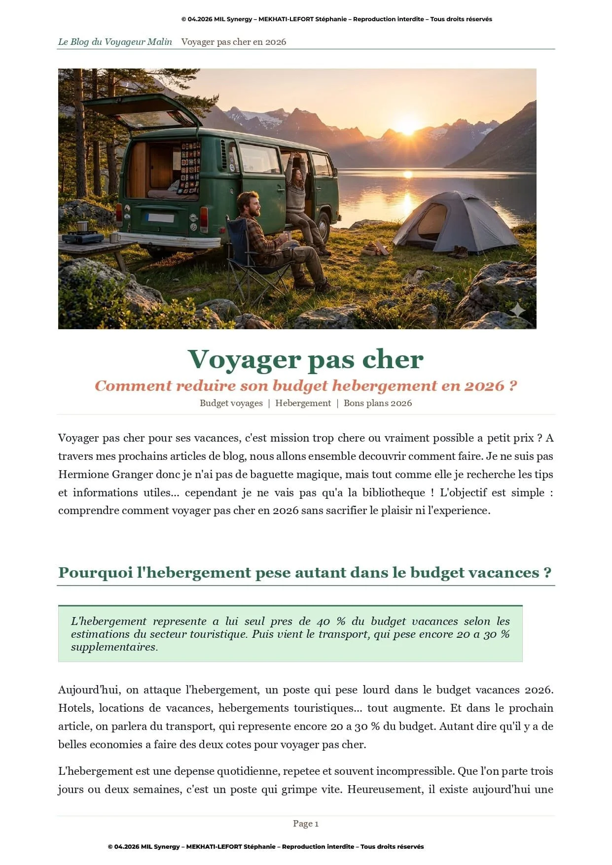Portfolio : Article de blog, Page 1. Par Stéphanie MEKHATI-LEFORT, dirigeante de MIL Synergy, Copywritrice certifiée.