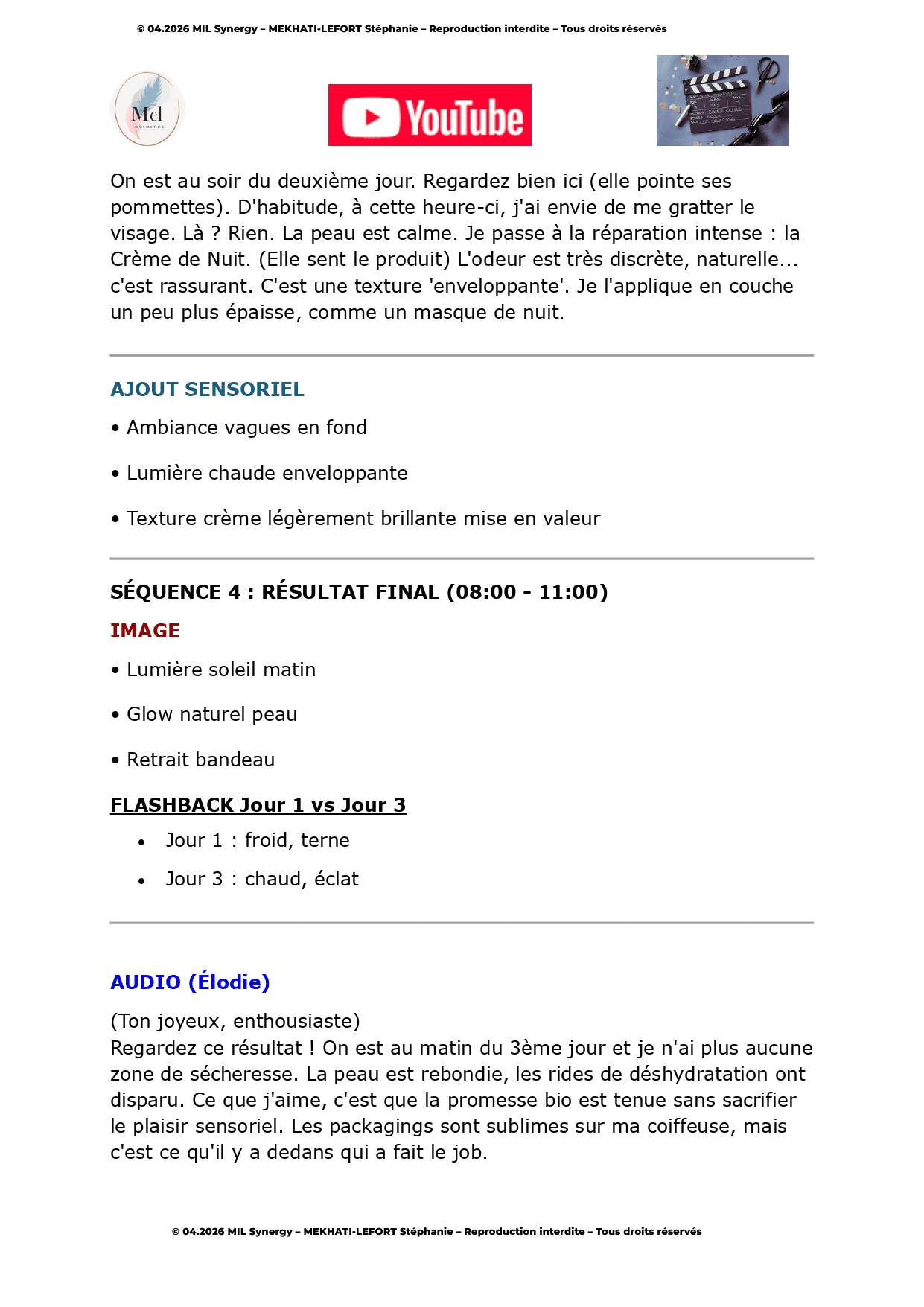 Portfolio : Script, Page 4. Par Stéphanie MEKHATI-LEFORT, dirigeante de MIL Synergy, Copywritrice certifiée.