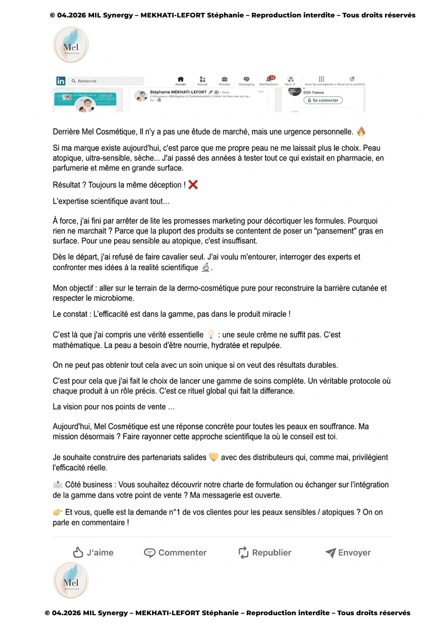 Portf Post LinkedIn. Par Stéphanie MEKHATI-LEFORT, dirigeante de MIL Synergy, Copywritrice certifiée.