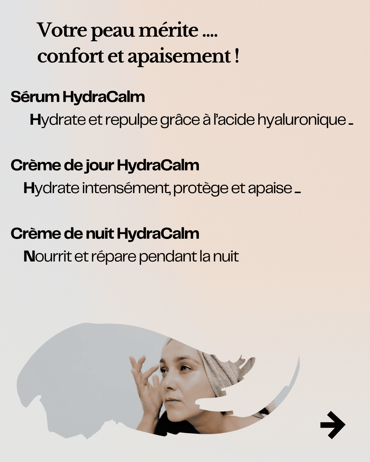 Seconde page, du carrousel imaginé pour un produit cosmétique diffusé sur Instagram. Fait via Canva par Mme MEKHATI-LEFORT Stéphanie dirigeante de MIL Synergy