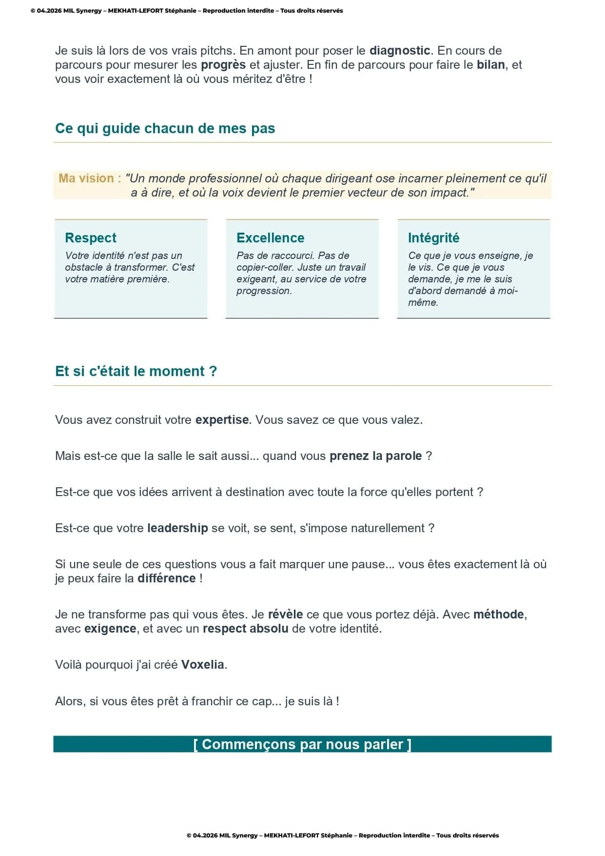 Portfolio : Page à propos, Page 3. Par Stéphanie MEKHATI-LEFORT, dirigeante de MIL Synergy, Copywritrice certifiée.