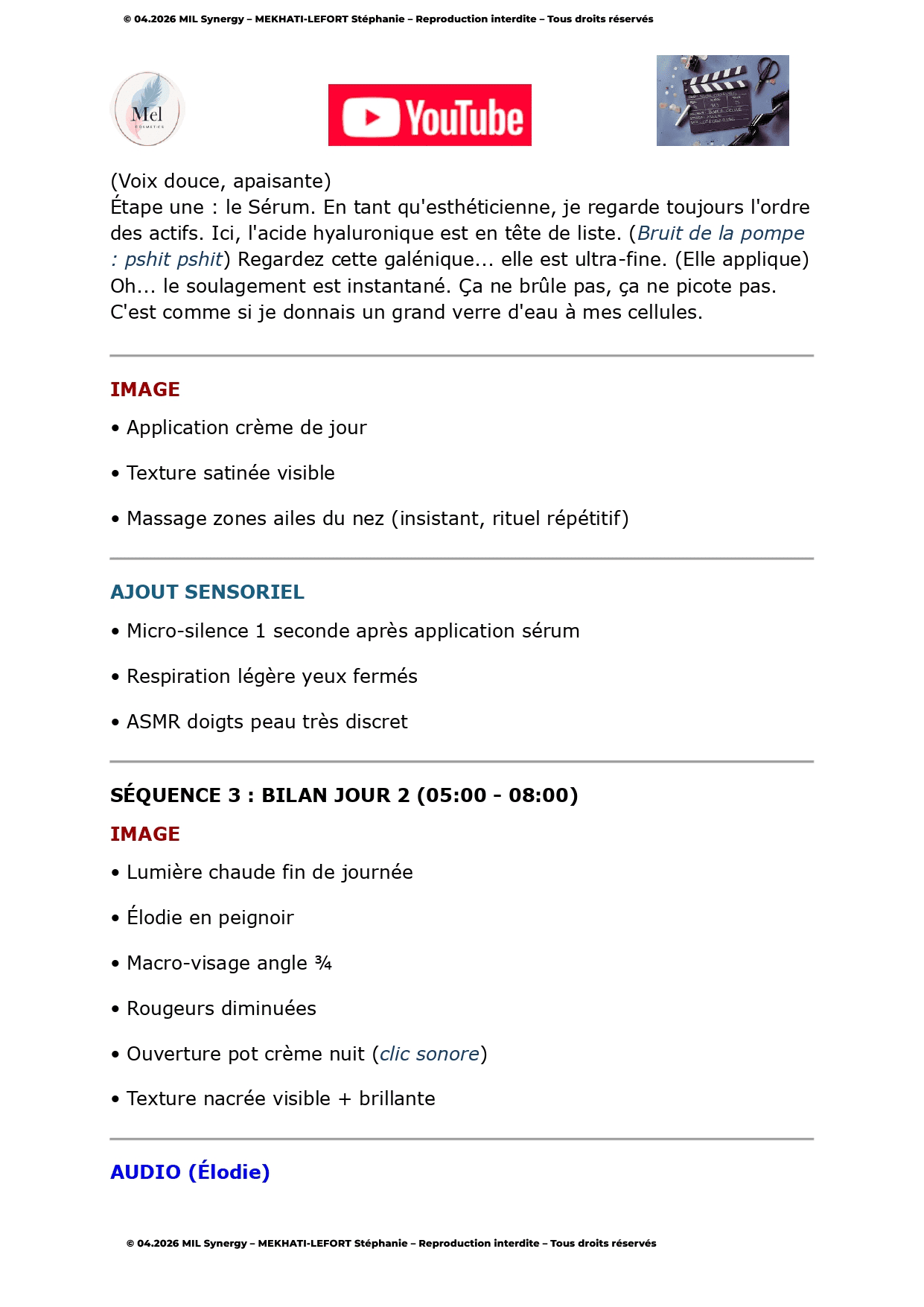 Portfolio : Script, Page 3. Par Stéphanie MEKHATI-LEFORT, dirigeante de MIL Synergy, Copywritrice certifiée.