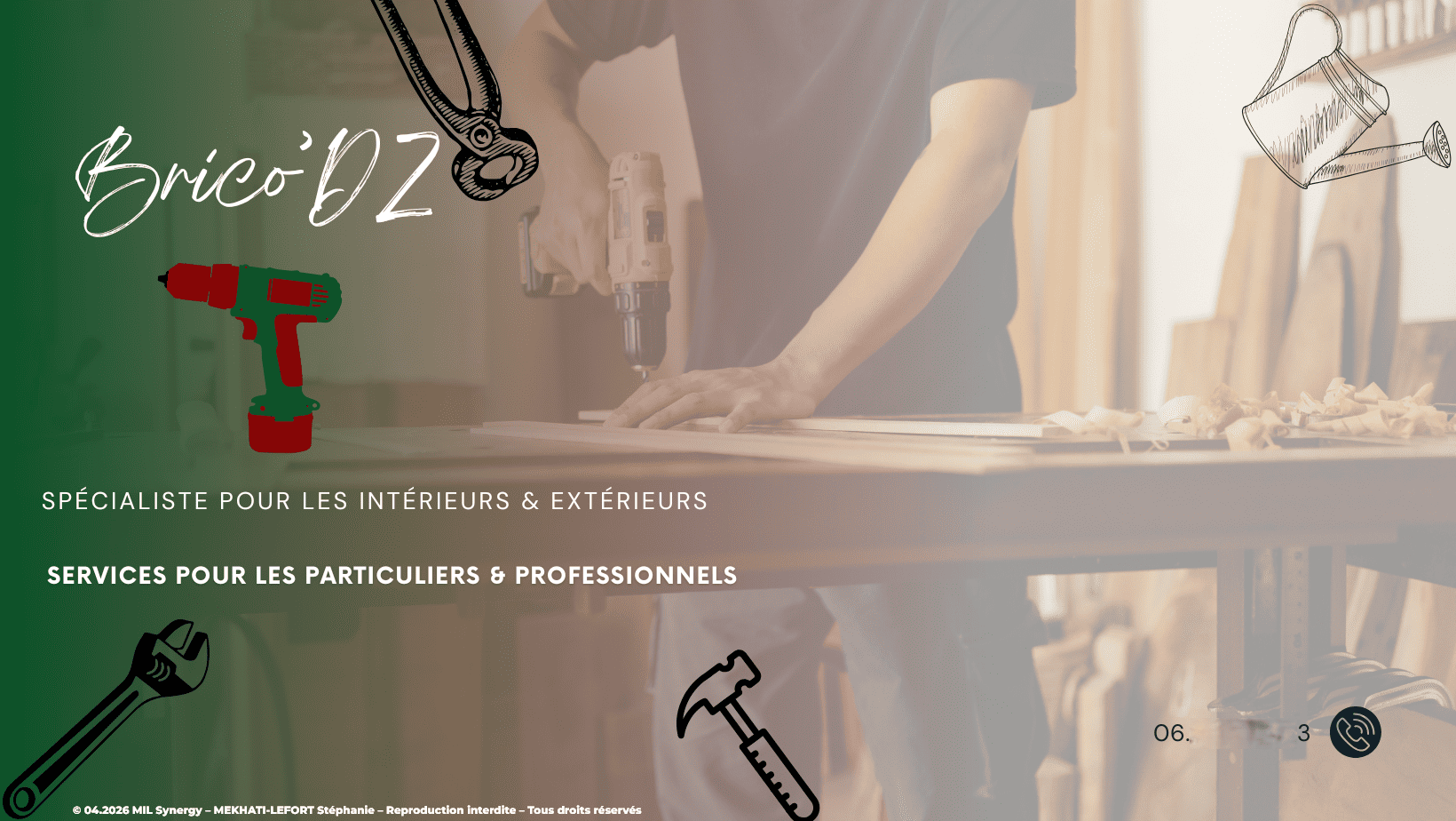 Couverture, pour réseaux créé via Canva, pour un solopreneur en bricolage. Fait par Mme MEKHATI-LEFORT Stéphanie dirigeante de MIL Synergy