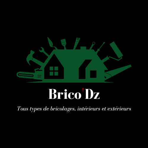 Logo pour un bricoleur, créer par Stéphanie MEKHATI-LEFORT dirigeante de MIL Synergy. Il est carré le fond noir, avec au centre une maison avec autour plein d'outil le tout est vers. La baseline est en blanc et le nom de l'entreprise est en blanc.