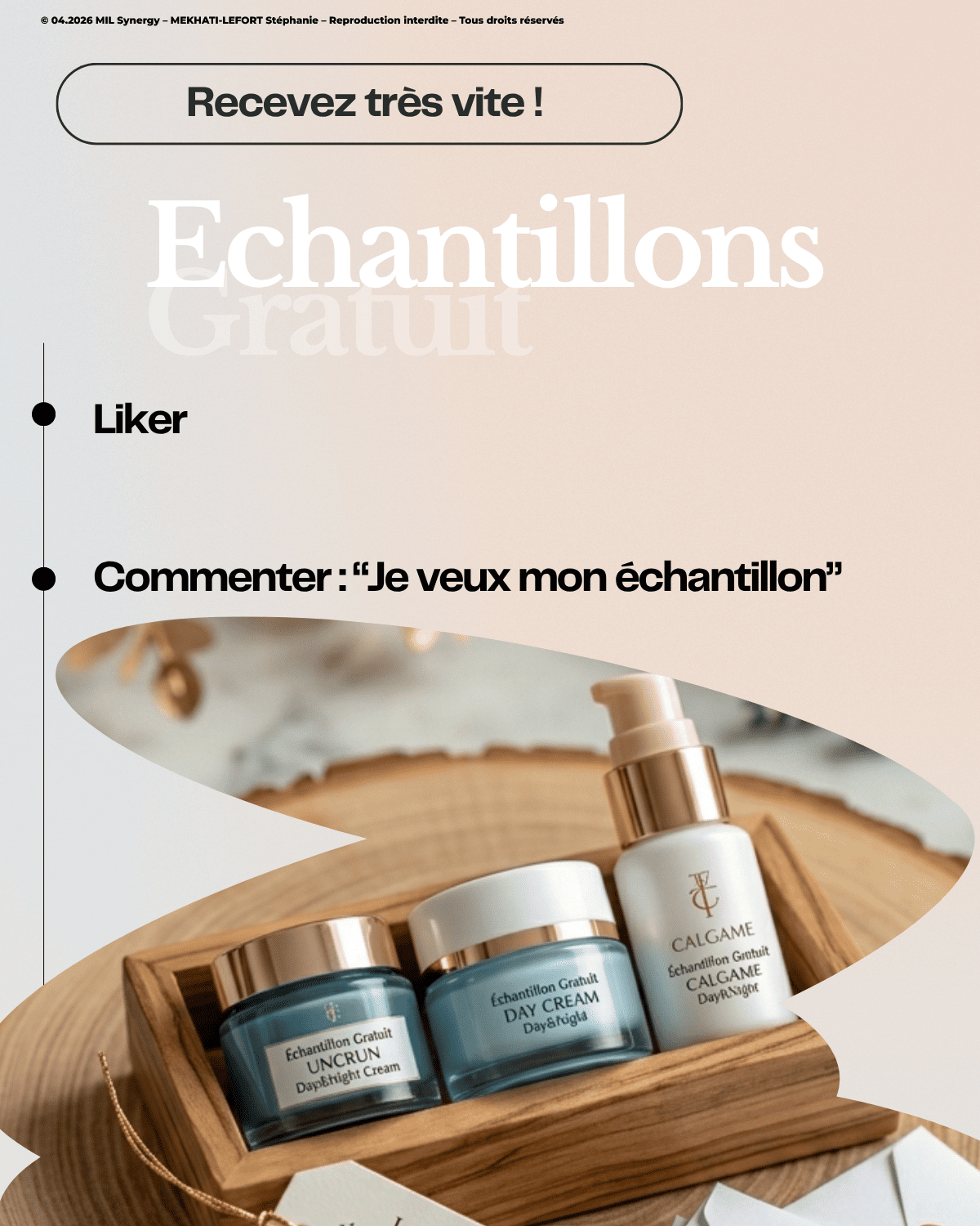 Dernière page du Carrousel pensé pour un produit cosmétique et diffusé sur Instagram. Fait via Canva par Mme MEKHATI-LEFORT Stéphanie dirigeante de MIL Synergy