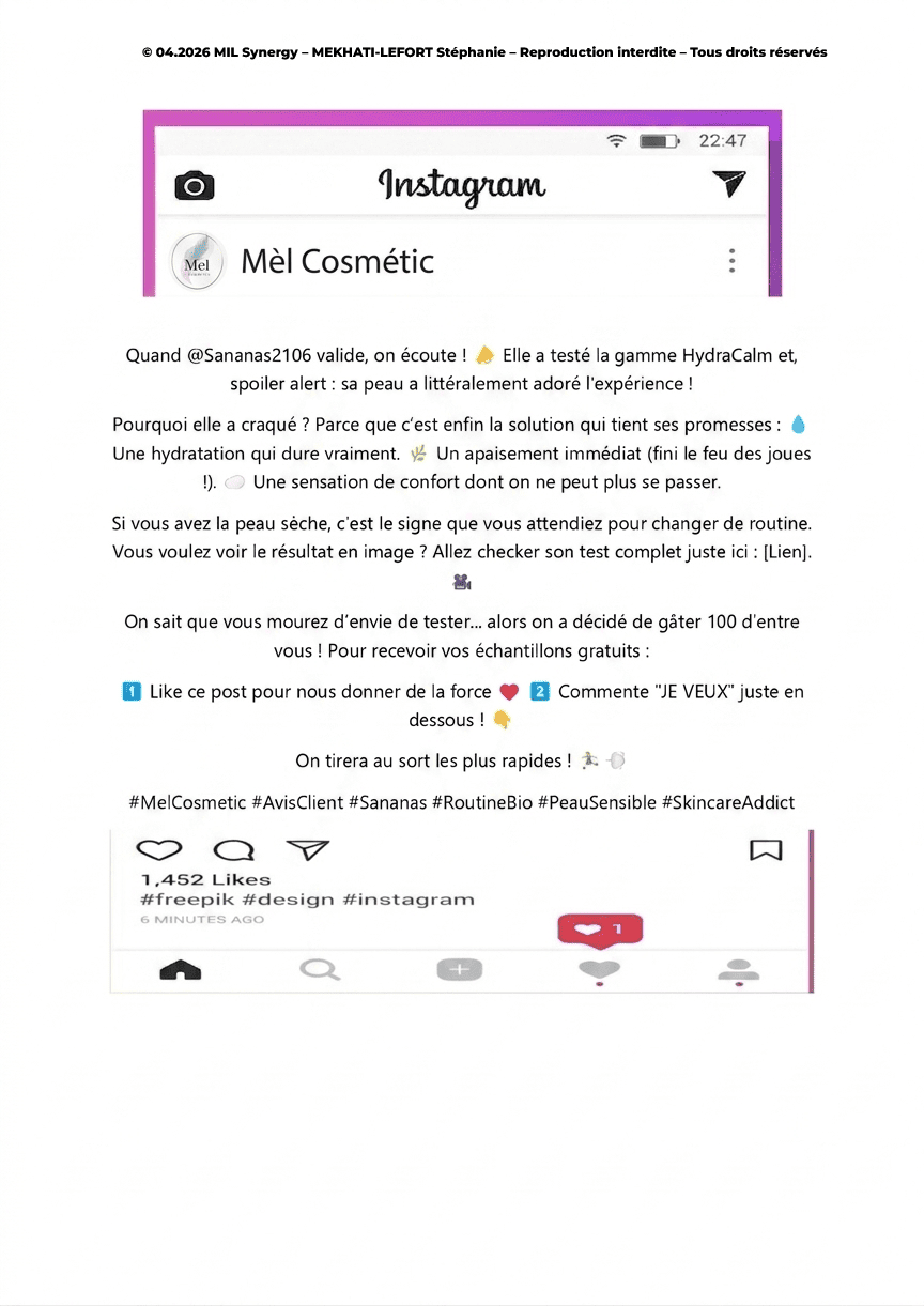 Portfolio : Post Instagram. Par Stéphanie MEKHATI-LEFORT, dirigeante de MIL Synergy, Copywritrice certifiée.