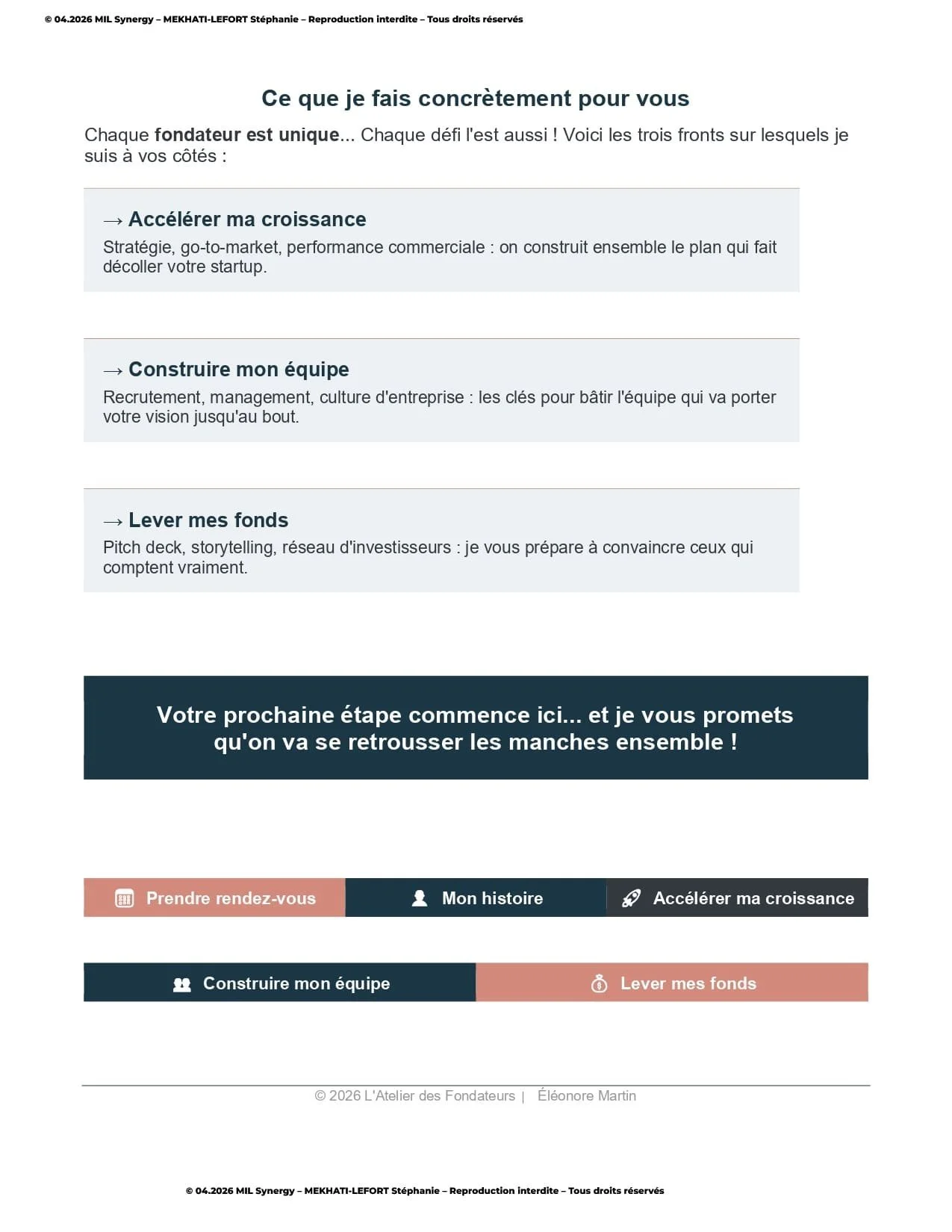 Portfolio : Page d'accueil, Page 3. Par Stéphanie MEKHATI-LEFORT, dirigeante de MIL Synergy, Copywritrice certifiée.