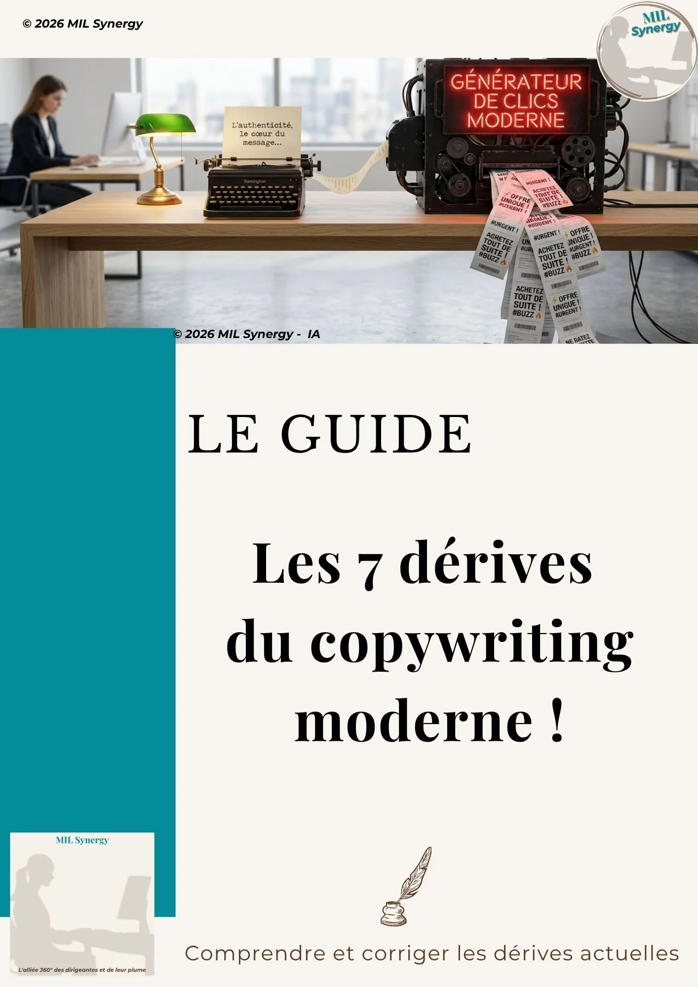 Livret blanc sur le copywriting présentant 7 dérives modernes à éviter pour améliorer la clarté et la performance des textes marketing. Fait par MIL Synergy