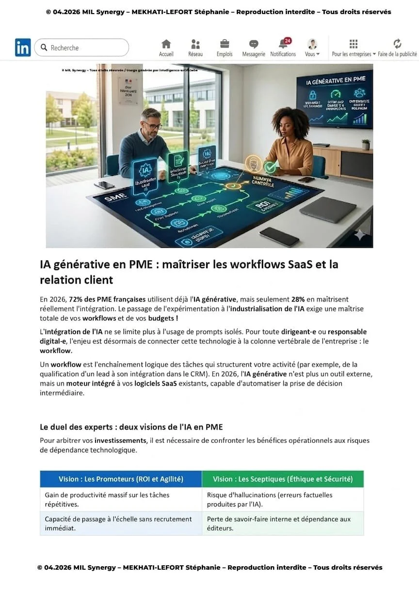 Portfolio : Article LinkedIn Page 1. Par Stéphanie MEKHATI-LEFORT, dirigeante Mil Synergy, Copywritrice certifiée.