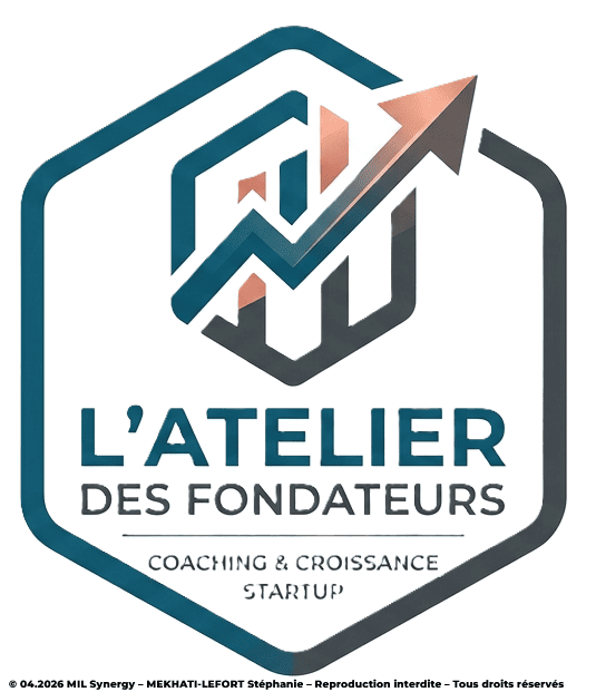 Logo fait par Stéphanie MEKHATI-LEFORT dirigeante de MIL Synergy. Le logo est en forme octogonale. En haut on voit comme des barres de graphique et une flèche qui pointe vers le haut. En dessous le nom de l'enteprise et la baseline. Logo pour Coach