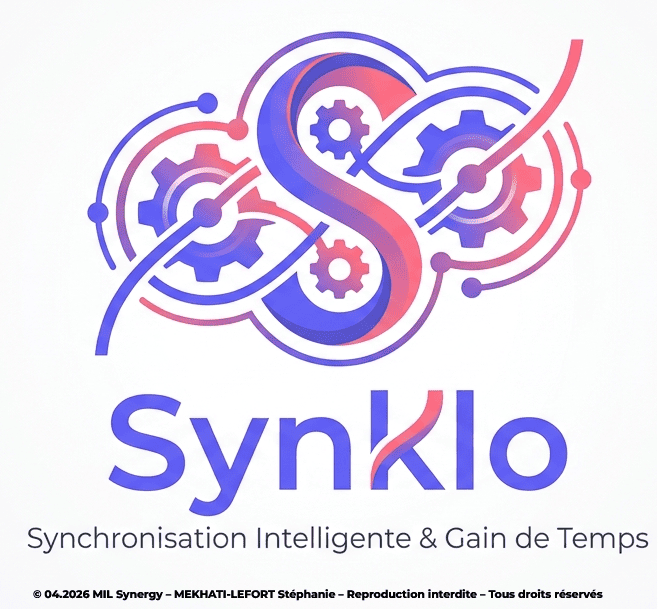 Logo pour la SaaS fait part Stéphanie MEKHATI-LEFORT dirigeante de MIL Synergie. Il y'a un S puis deux roue crantées le tout forme une image moderne en dessous le nom de l'entreprise et la baseline.
