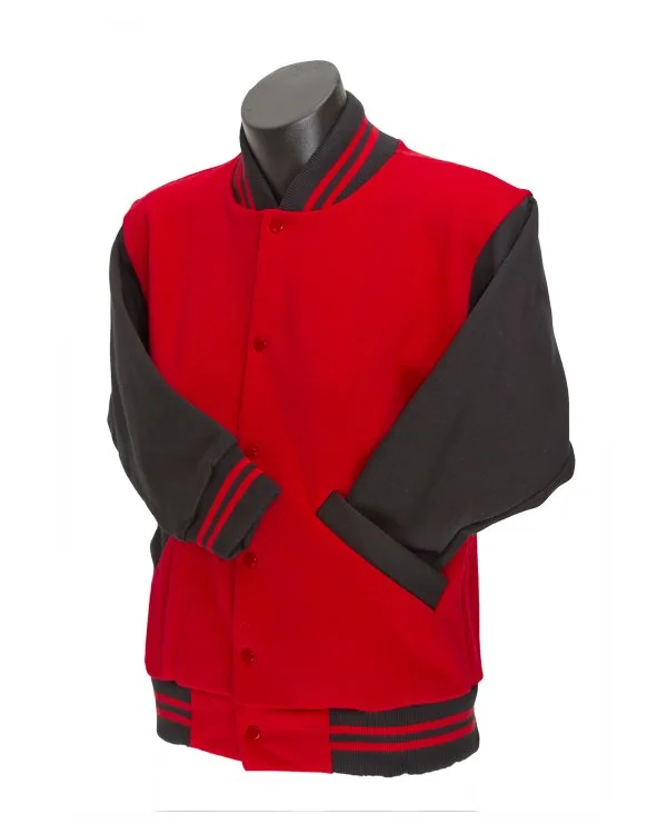 Red and black varsity jacket on a display mannequin