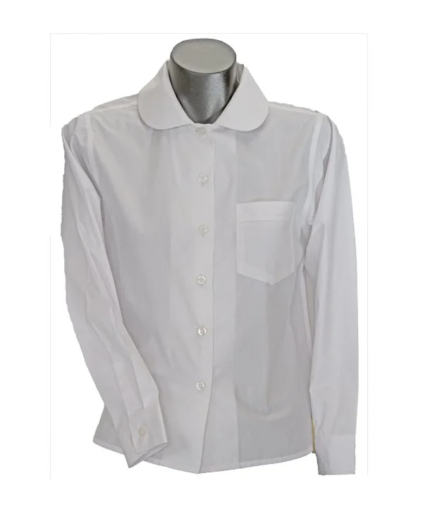 White button-up shirt with a collar and chest pocket displayed on a mannequin.