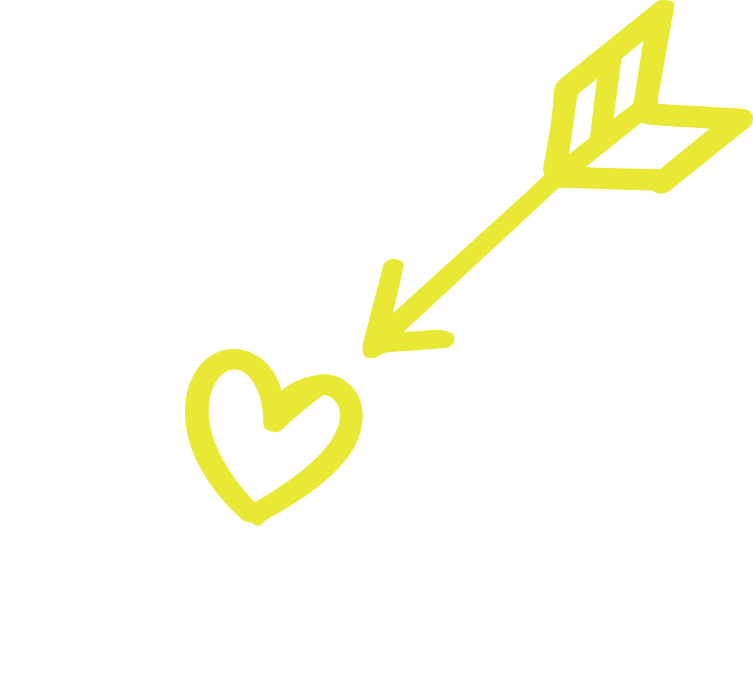 Illustration einer Zielscheibe und Herz in der Mitte und eines Pfeiles der auf den Punkt trifft.