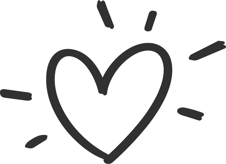 Ein handgezeichnetes Herz mit Strahlen, das Liebe oder Wärme symbolisiert.
