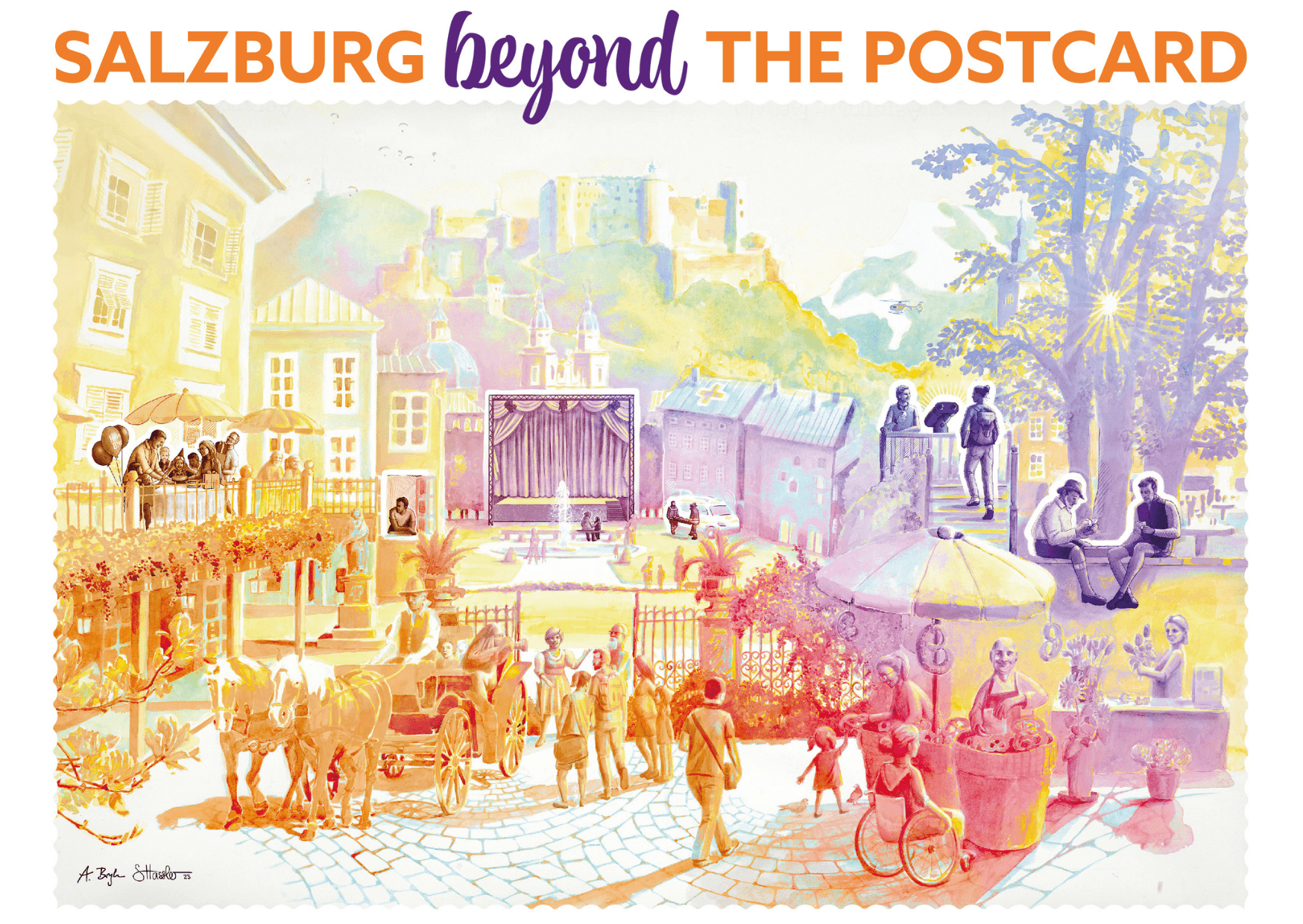 Illustration des Projekts Beyond the Postcard für solidarischen und nachhaltigen Tourismus in Salzburg.