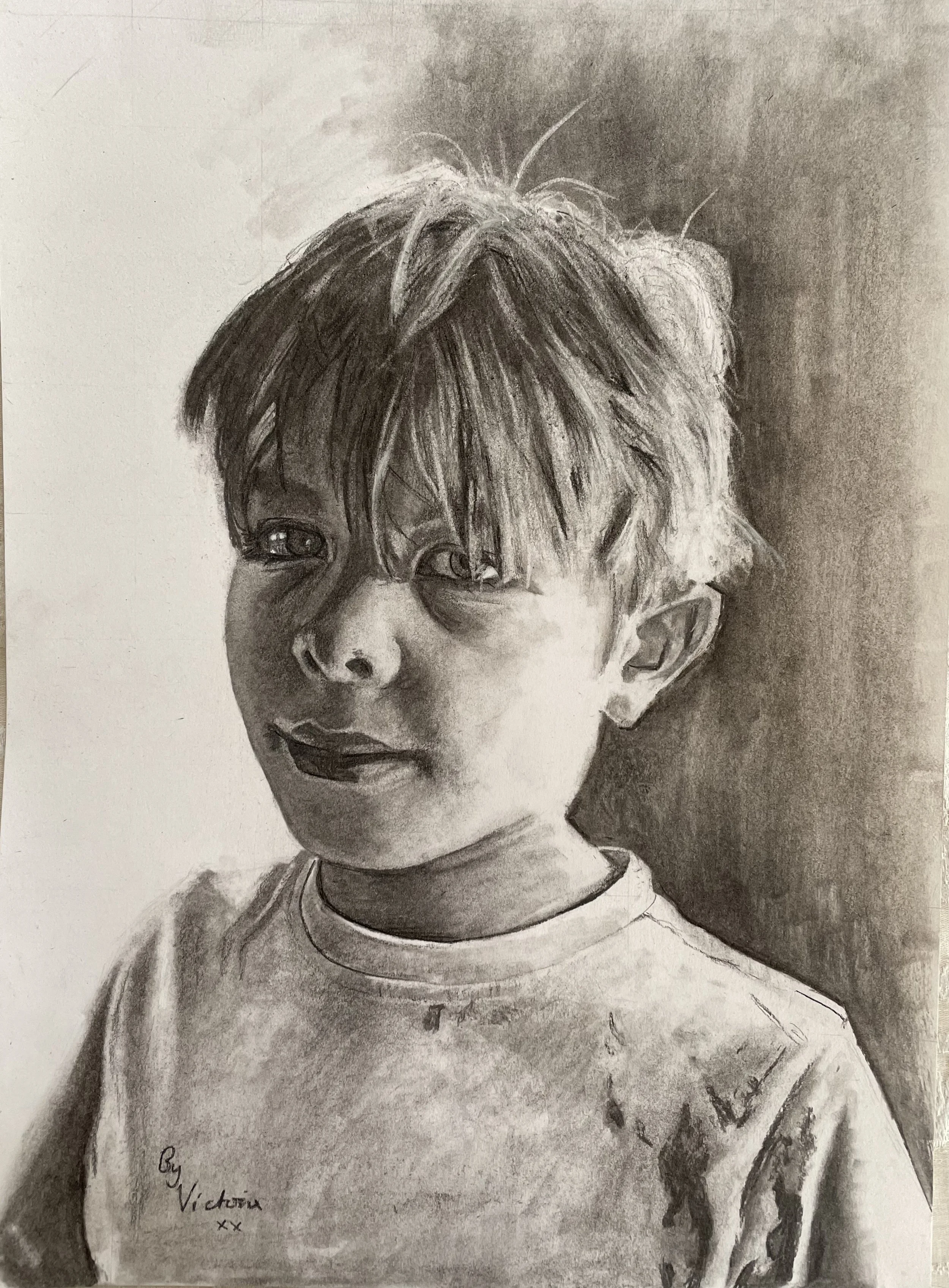 From photograph by artist. My Son, a little reluctant with the camera. 