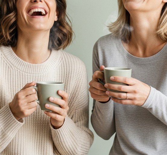 Two women laughing over coffee — pivoting to support online coaches during 2020