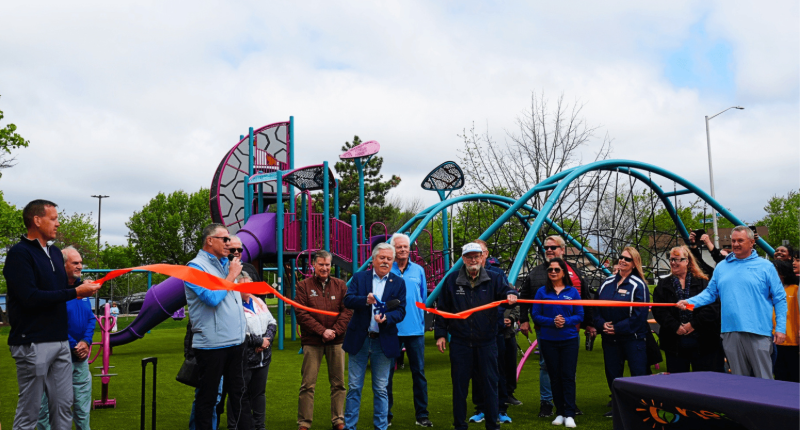 Legislators Village and Park District Staff Cutting ribbon at Moon Lake Park Opening