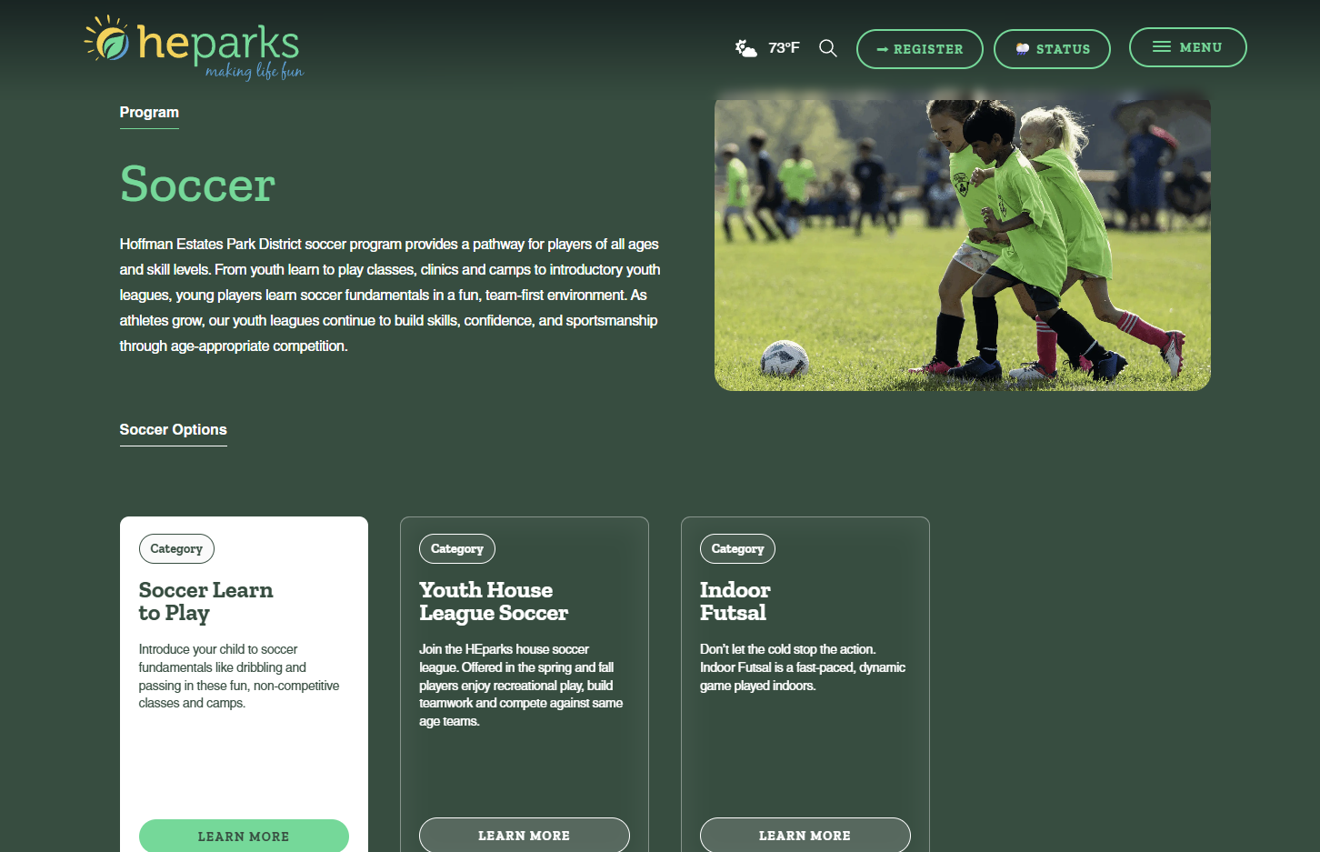 Screenshot of heparks.org website