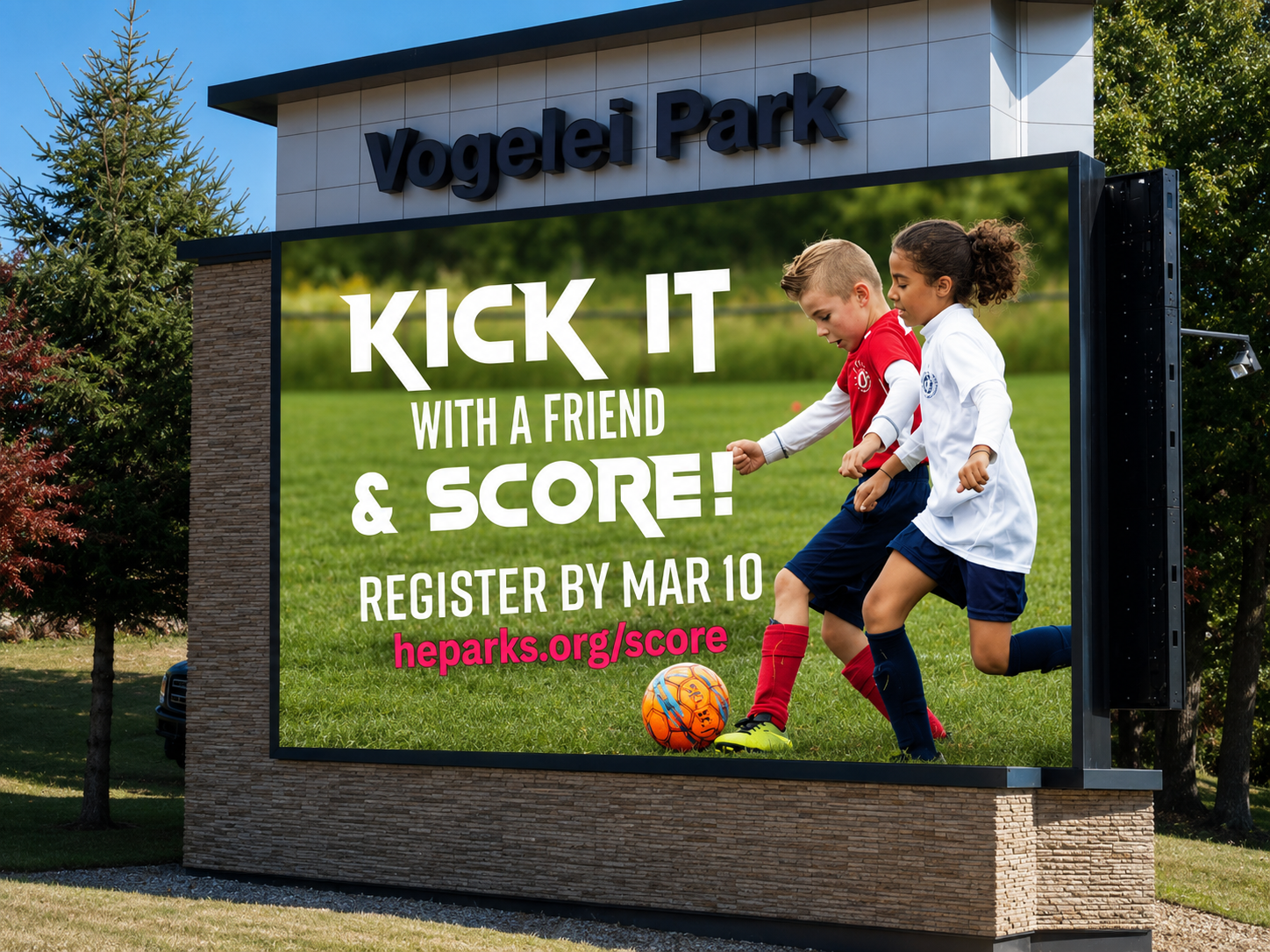 Digital billboard Kick it and score over soccer game