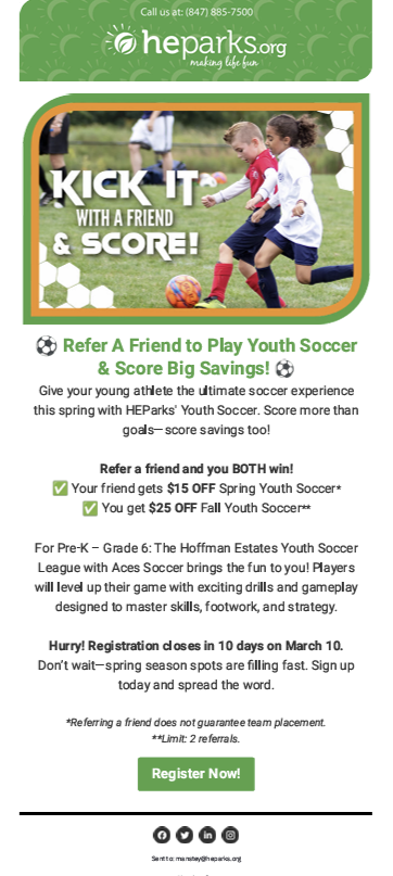 Email of Kick it and Score youth soccer players