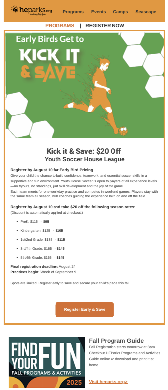 Kick it and save fall soccer email