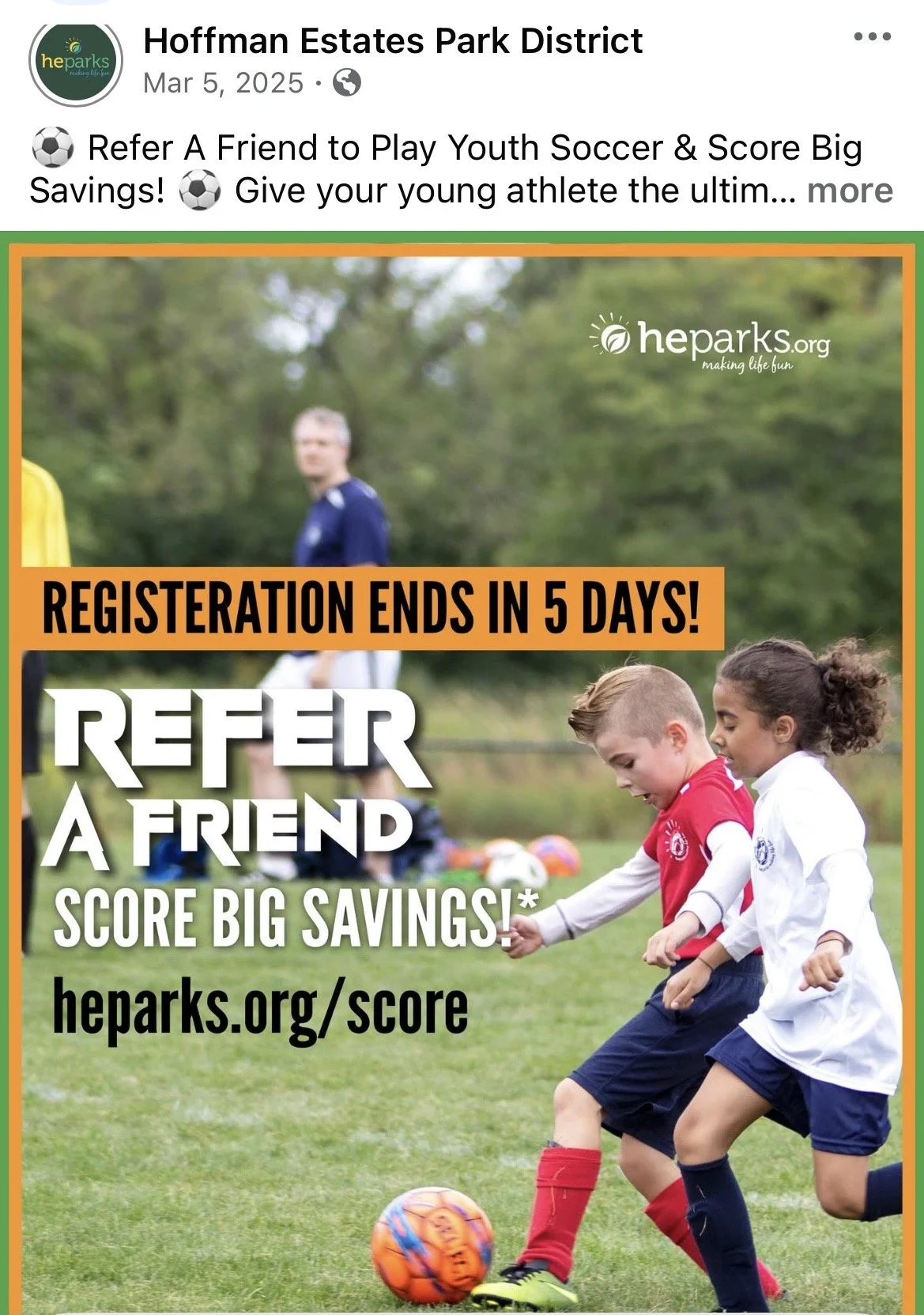 Refer a Friend and Score kids playing soccer