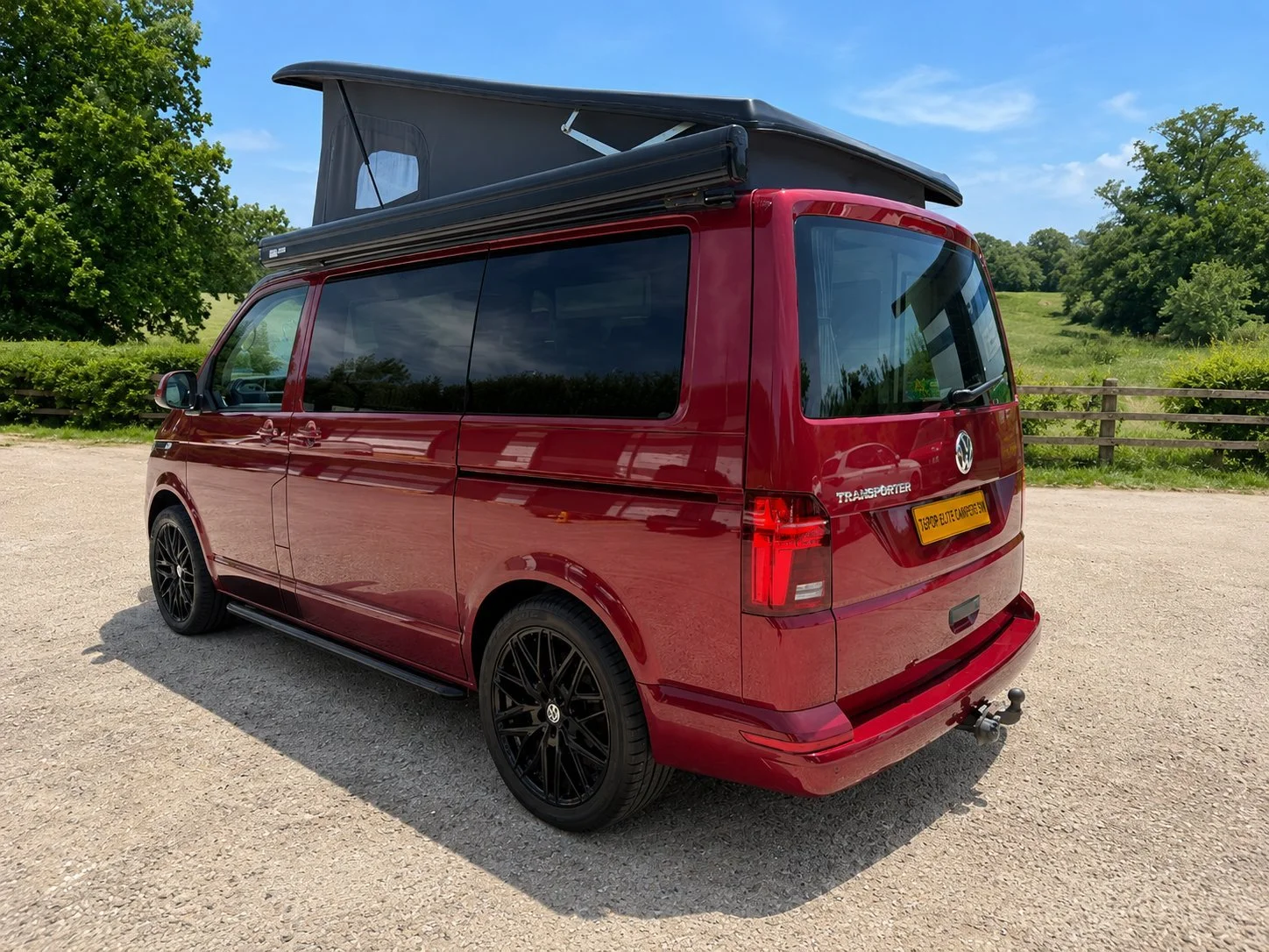 rear view of coorie campers campervan showing awning