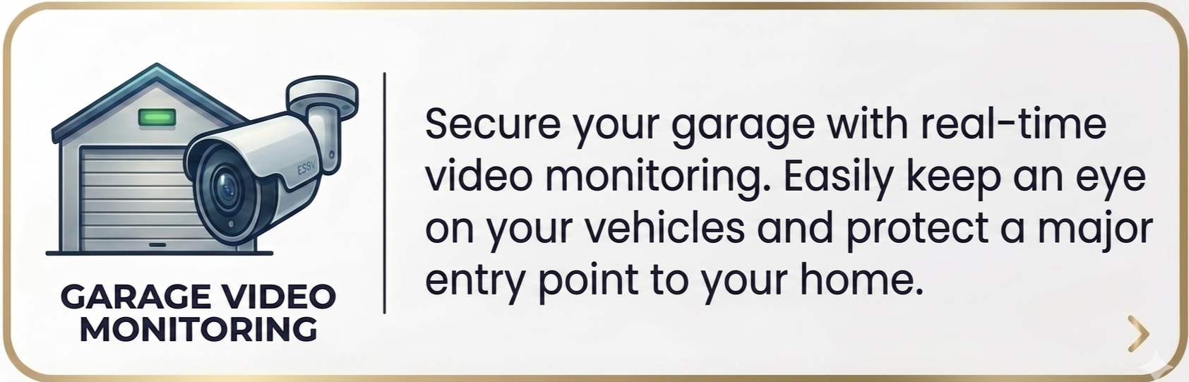 Graphics showing a house garage and a security camera, with text about garage video monitoring and home security.