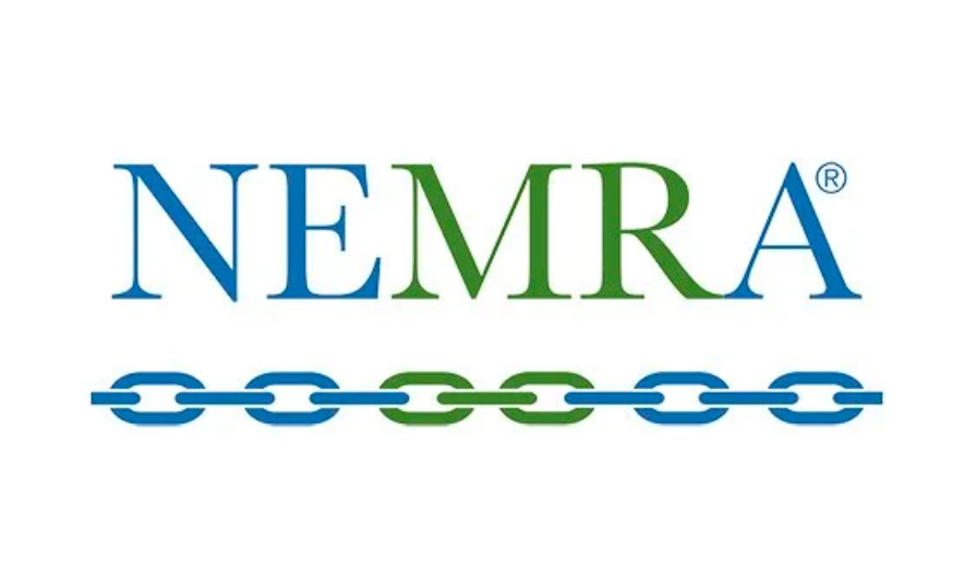 Logo of NEMRA with the text in blue and green, featuring a blue and green chain graphic underneath.