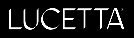 Lucetta logo with white text on black background.